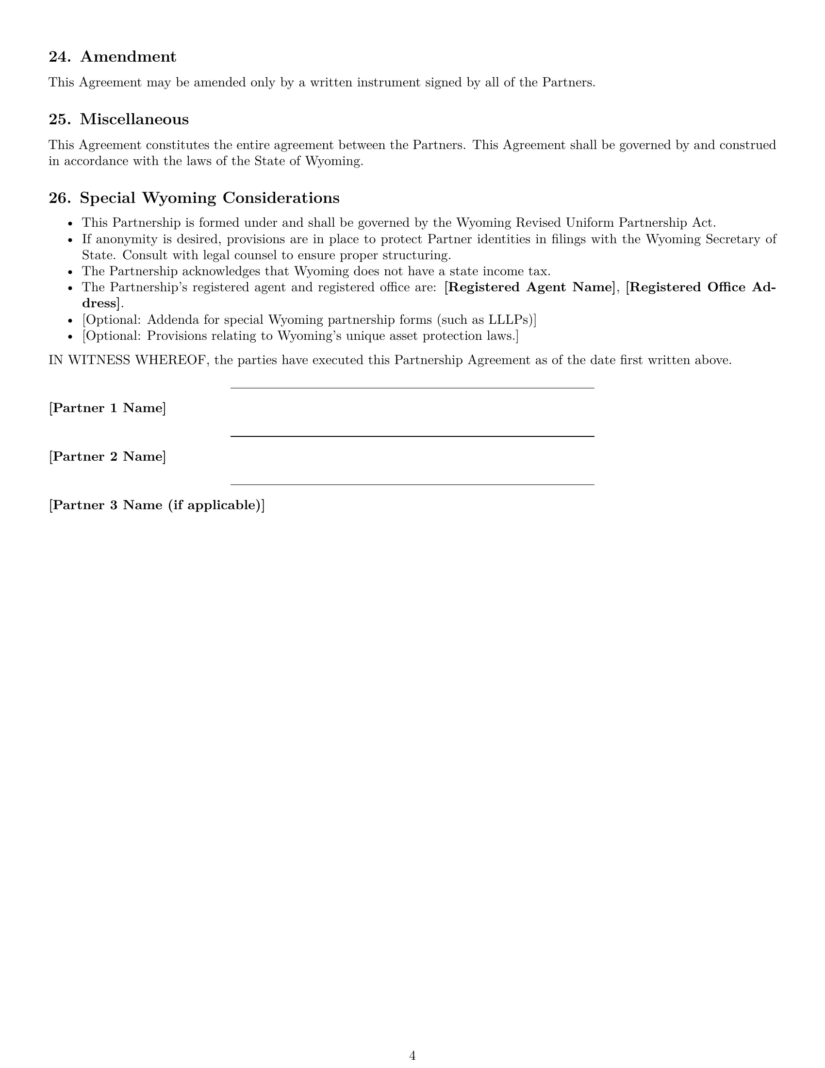 Preview page 4 of Free Wyoming partnership agreement template