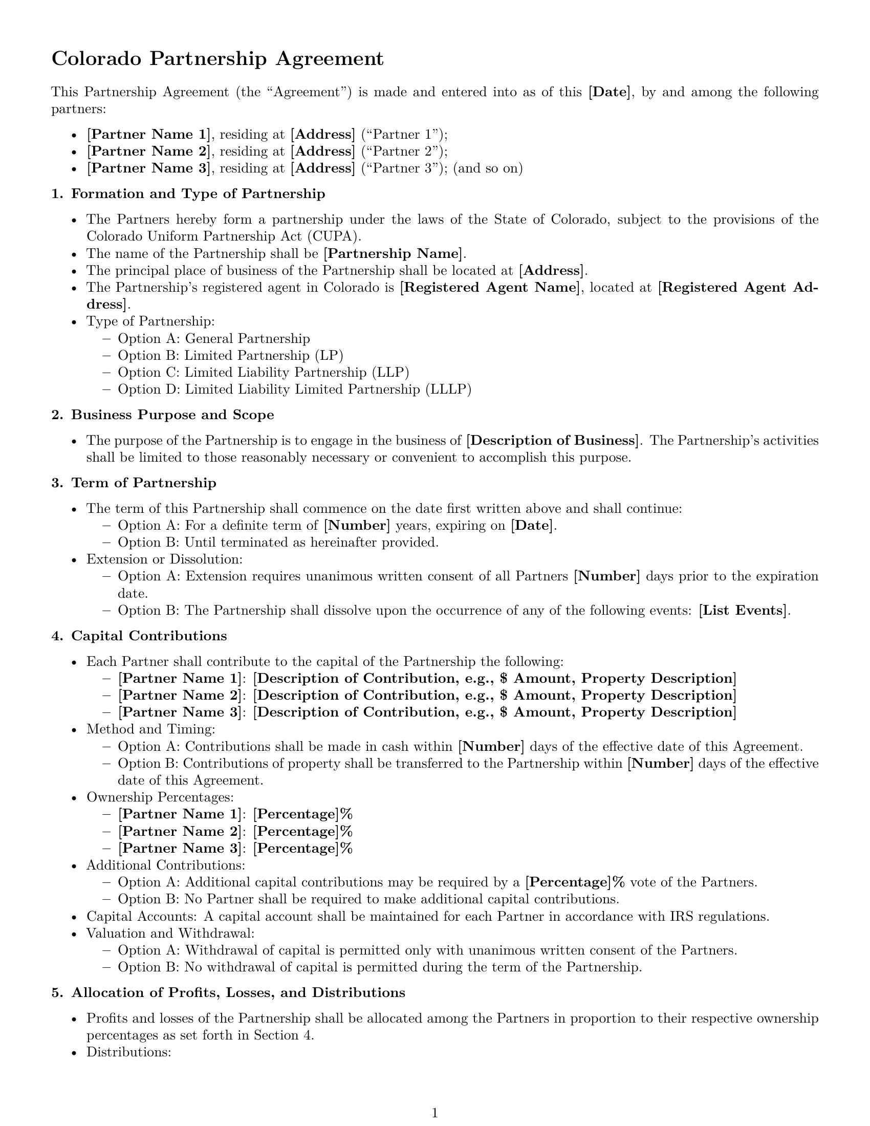 Preview page 1 of Free Colorado partnership agreement template