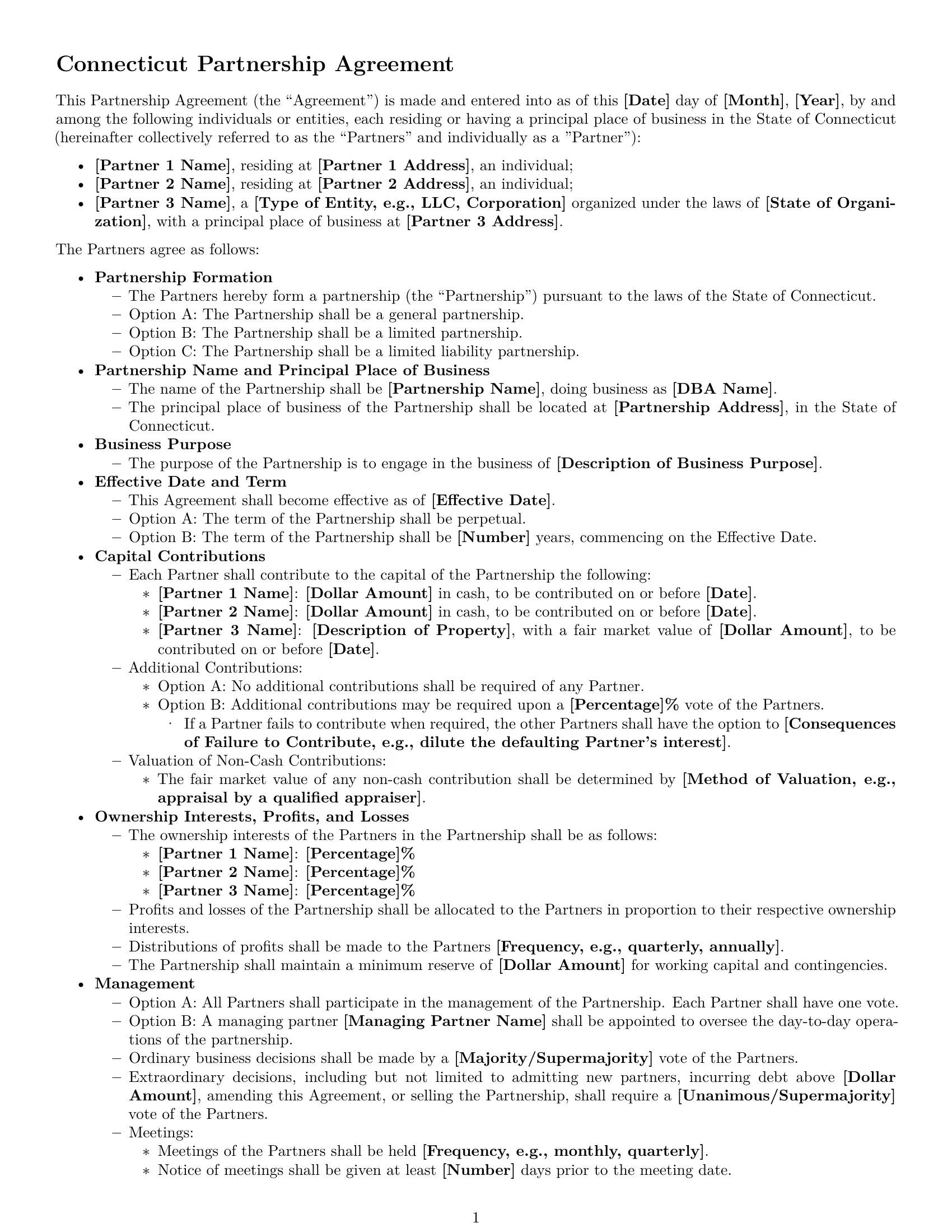 Preview page 1 of Free Connecticut partnership agreement template