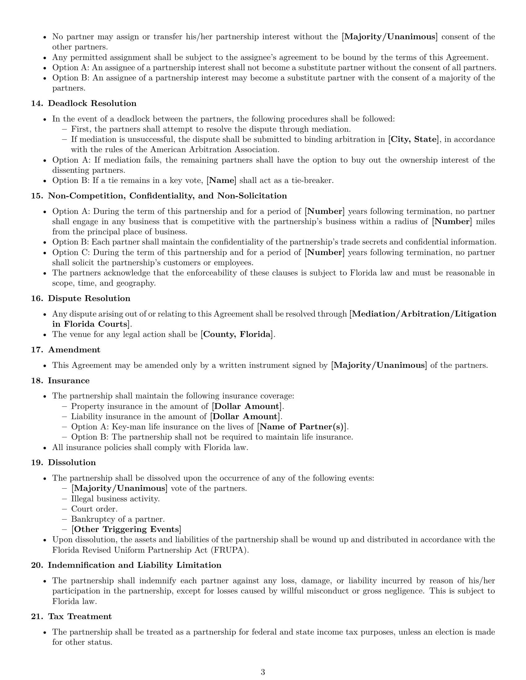 Preview page 3 of Free Florida partnership agreement template