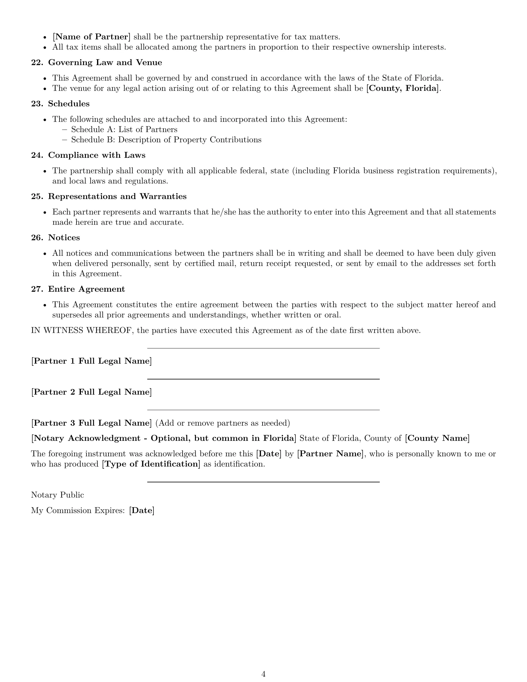 Preview page 4 of Free Florida partnership agreement template