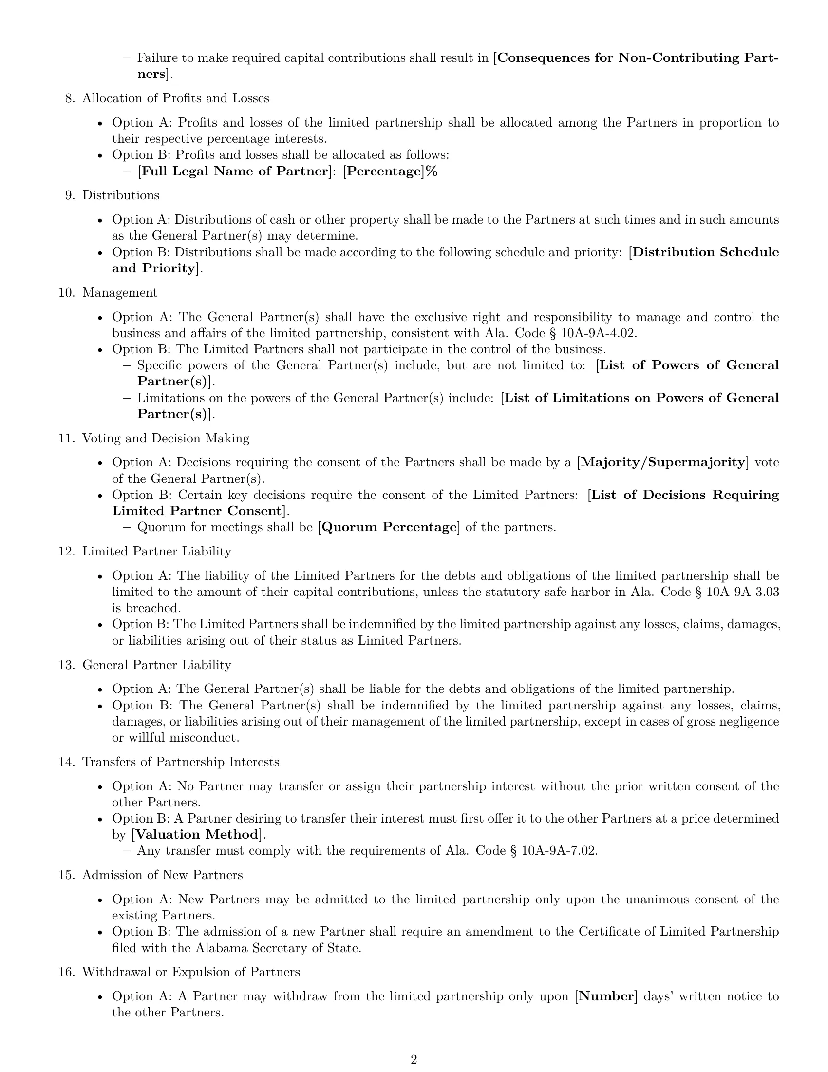 Preview page 2 of Free Alabama limited partnership agreement template