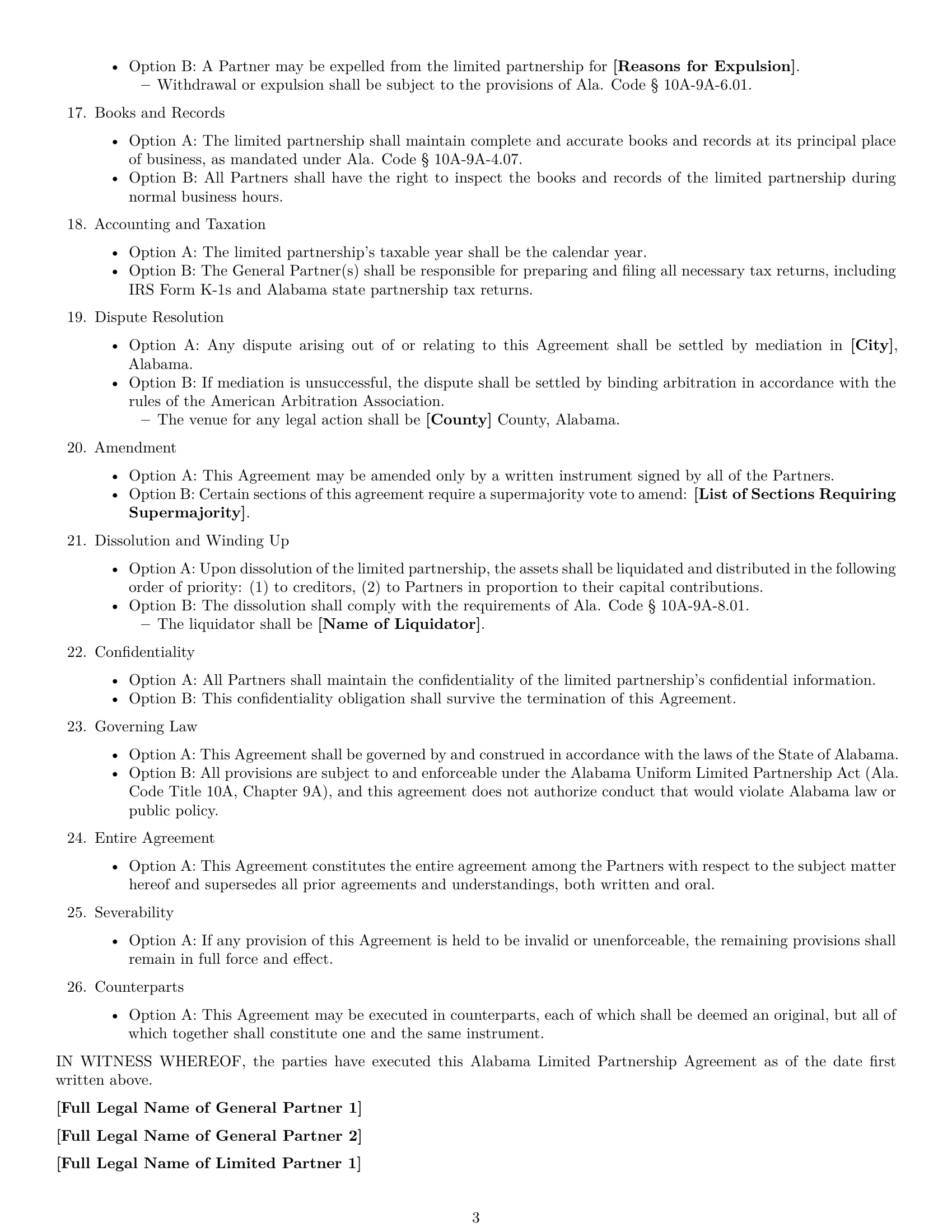 Preview page 3 of Free Alabama limited partnership agreement template