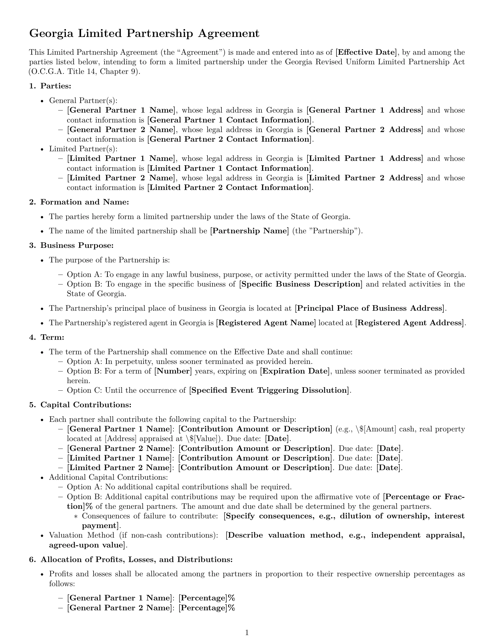 Preview page 1 of Free Georgia limited partnership agreement template