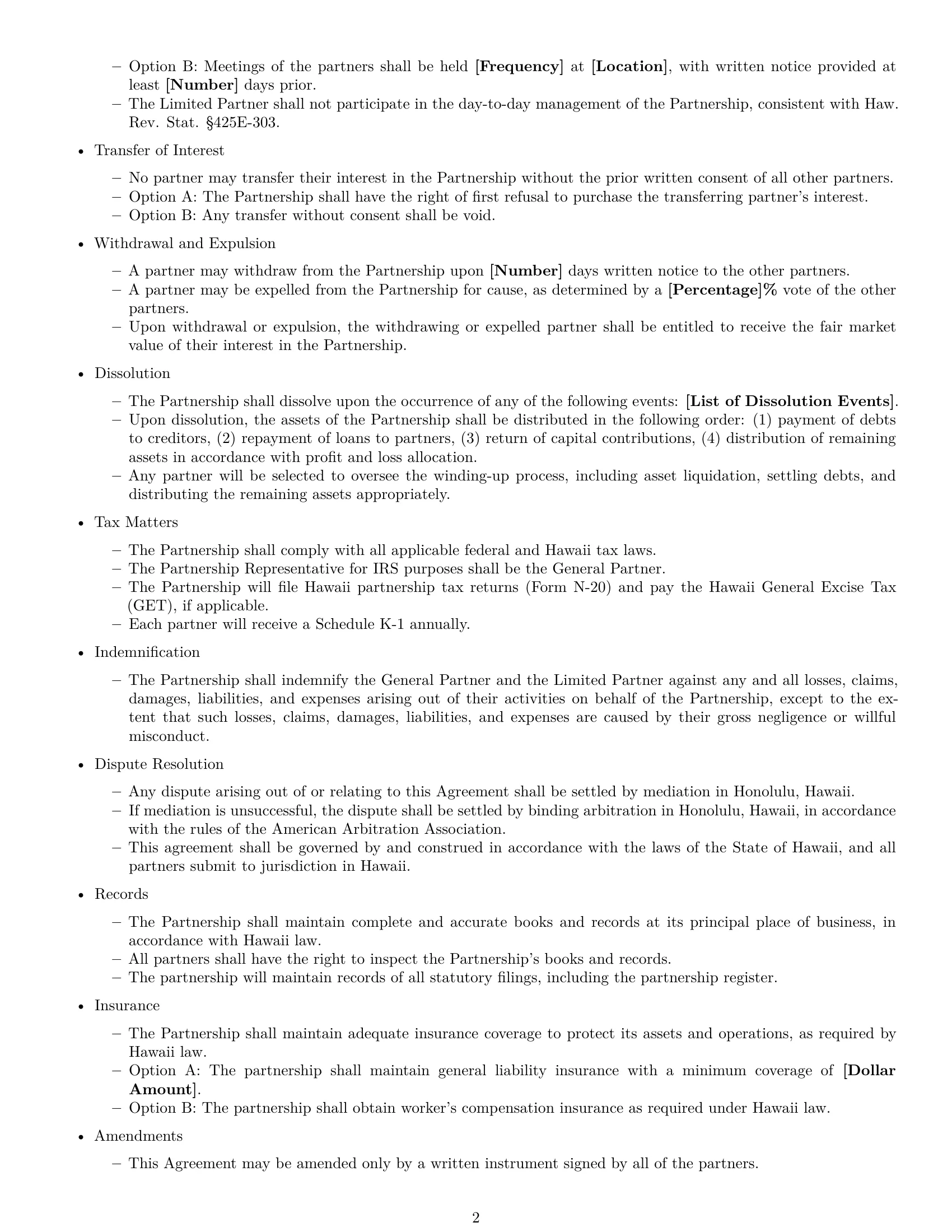 Preview page 2 of Free Hawaii limited partnership agreement template