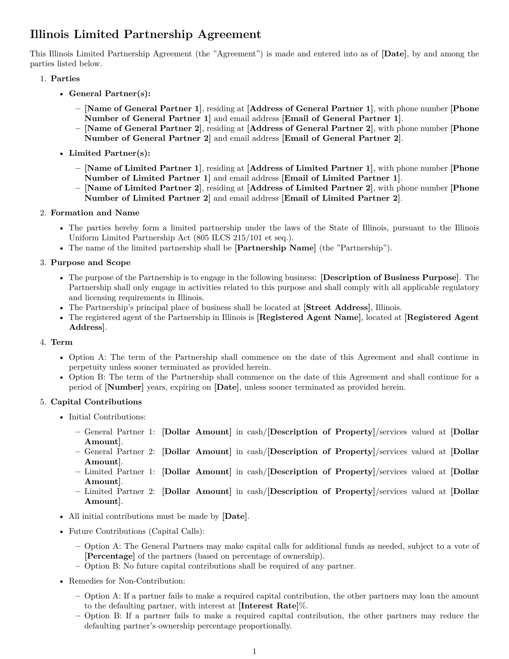 Preview page 1 of Free Illinois limited partnership agreement template