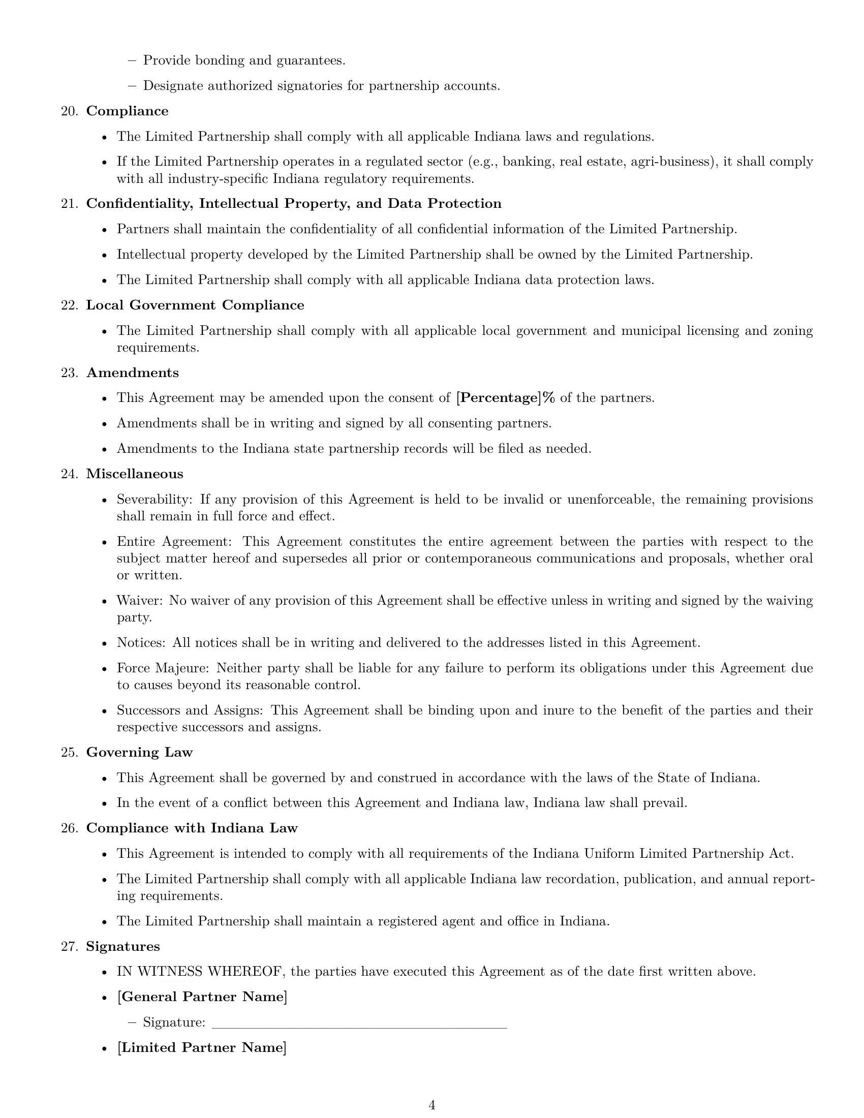 Preview page 4 of Free Indiana limited partnership agreement template