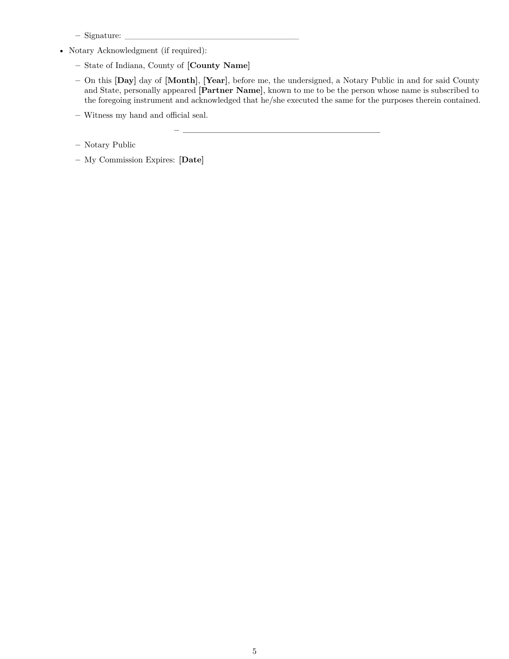 Preview page 5 of Free Indiana limited partnership agreement template