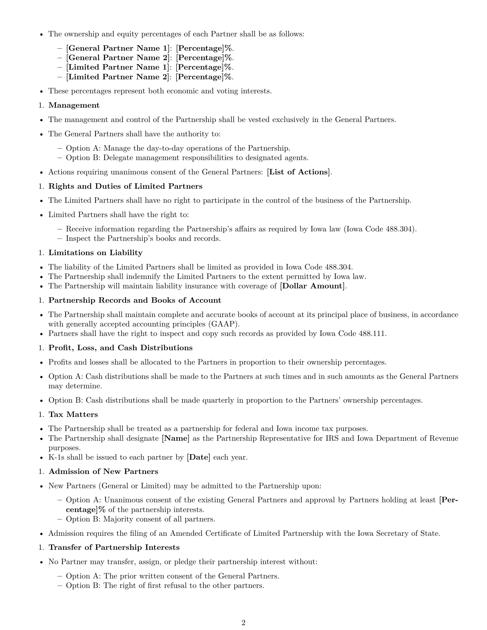 Preview page 2 of Free Iowa limited partnership agreement template