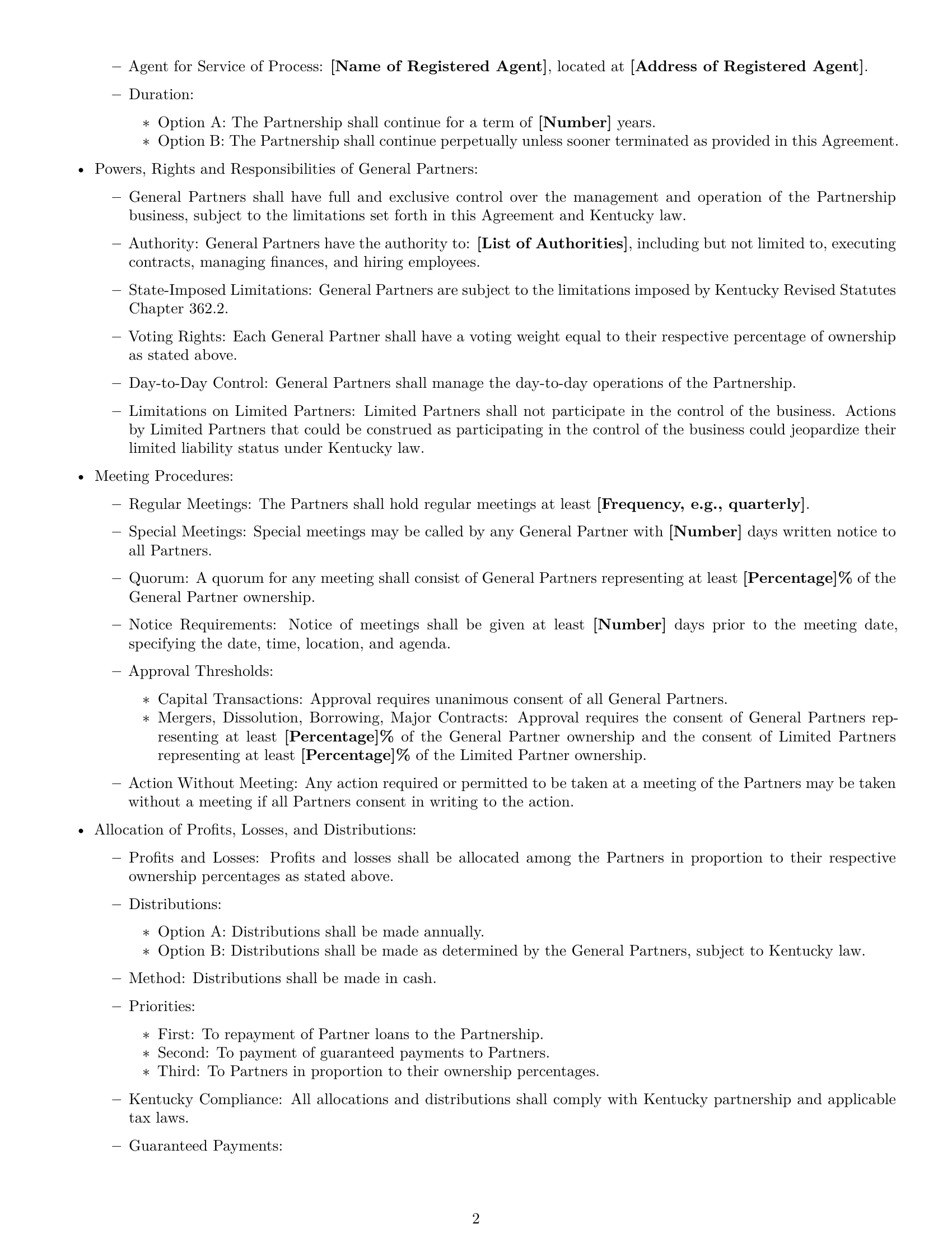 Preview page 2 of Free Kentucky limited partnership agreement template