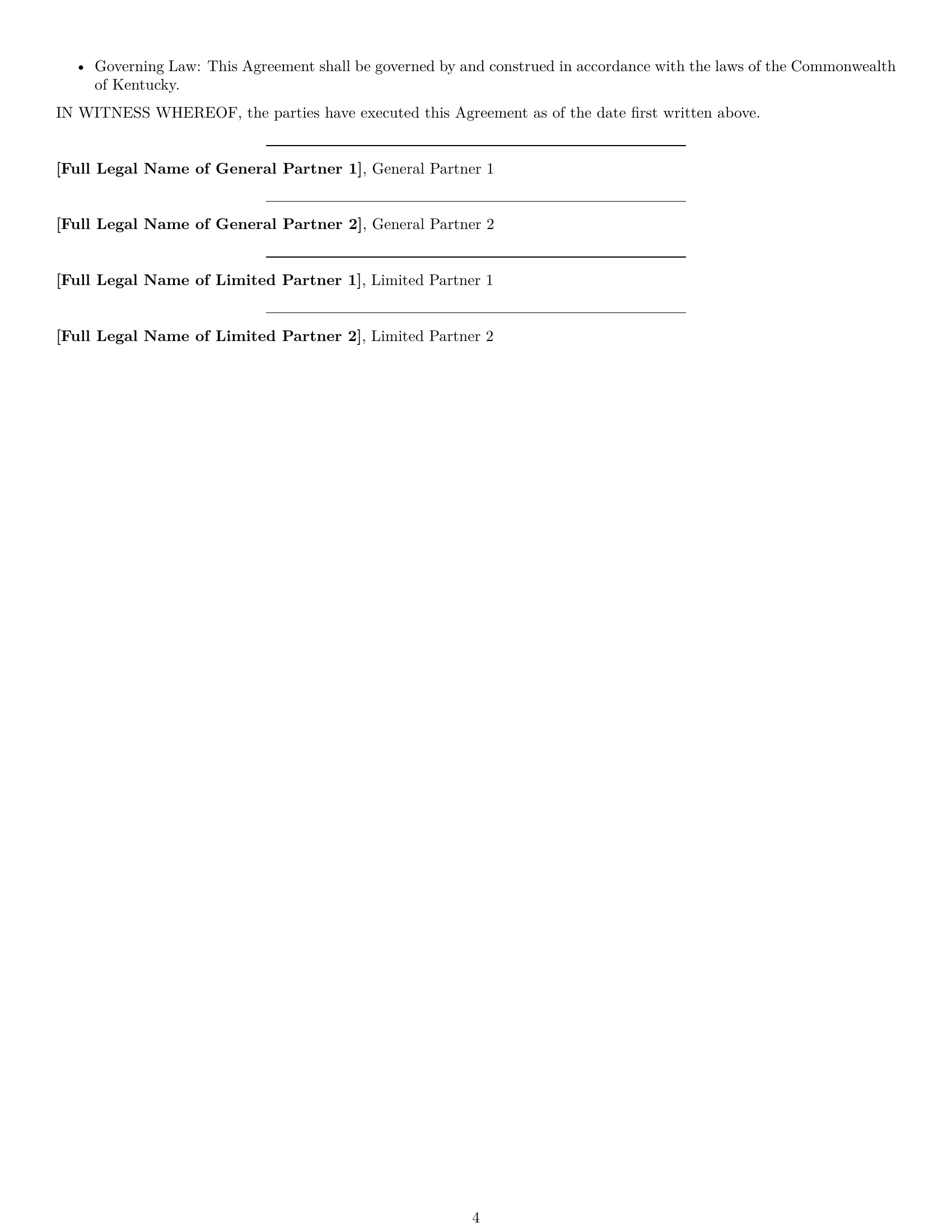 Preview page 4 of Free Kentucky limited partnership agreement template