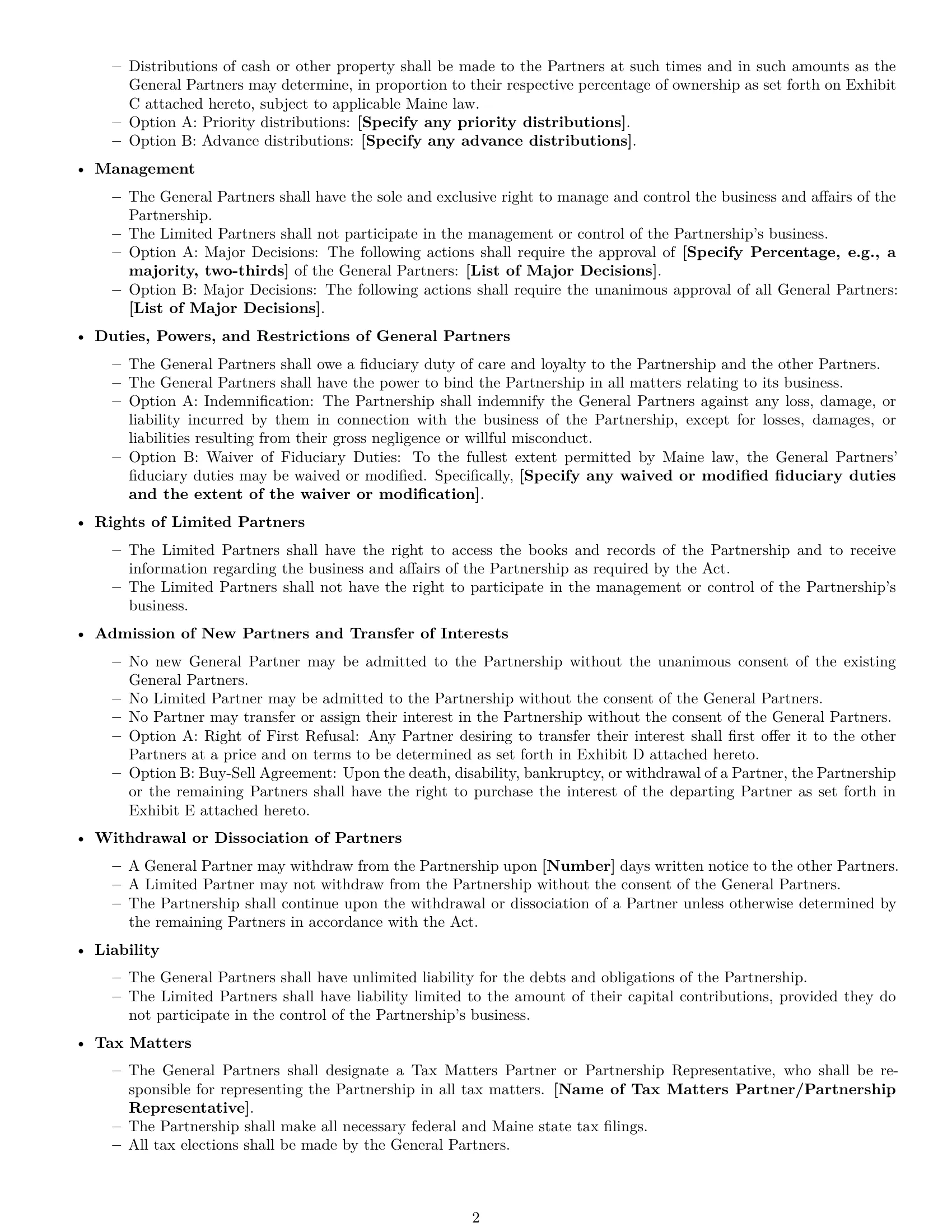 Preview page 2 of Free Maine limited partnership agreement template