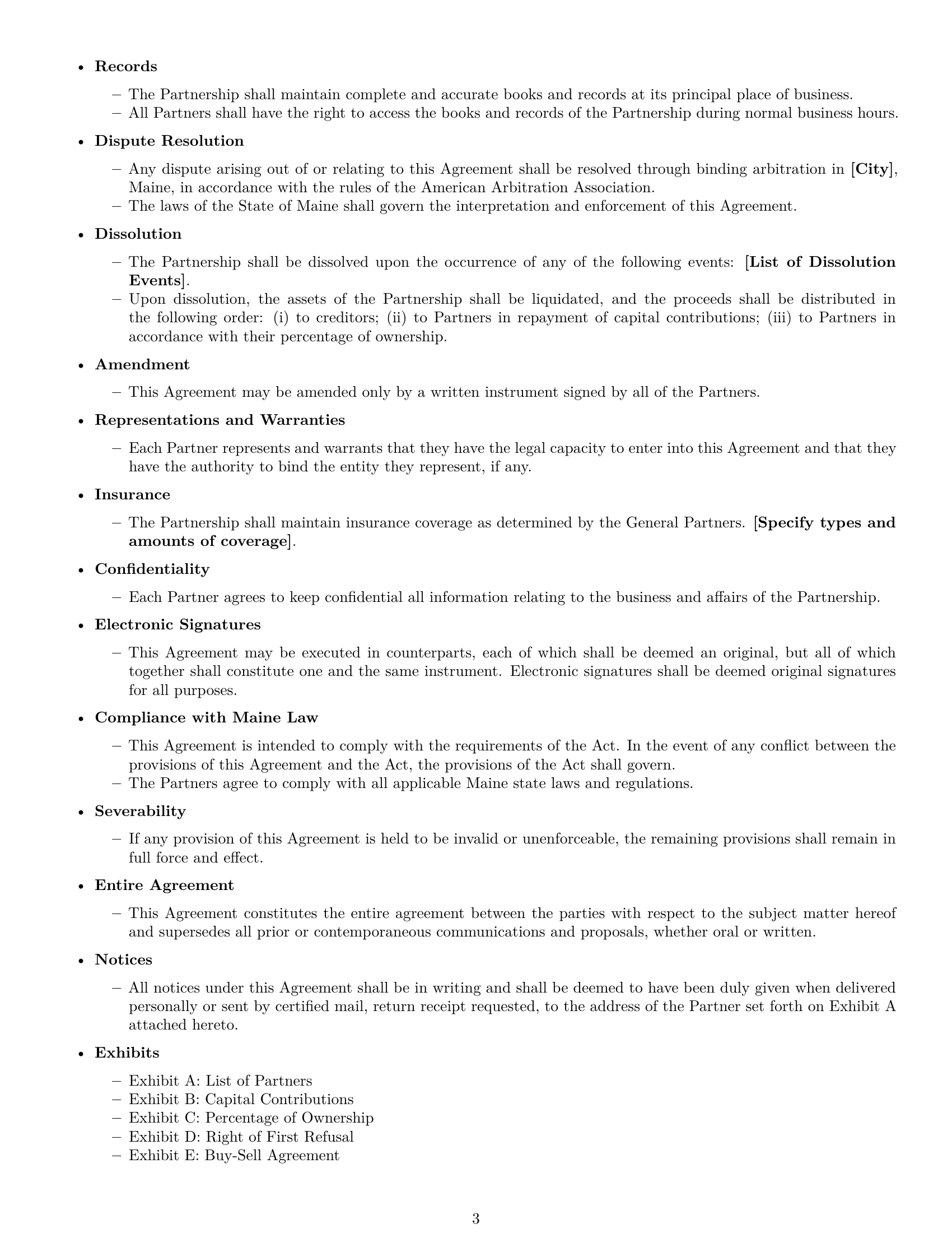 Preview page 3 of Free Maine limited partnership agreement template