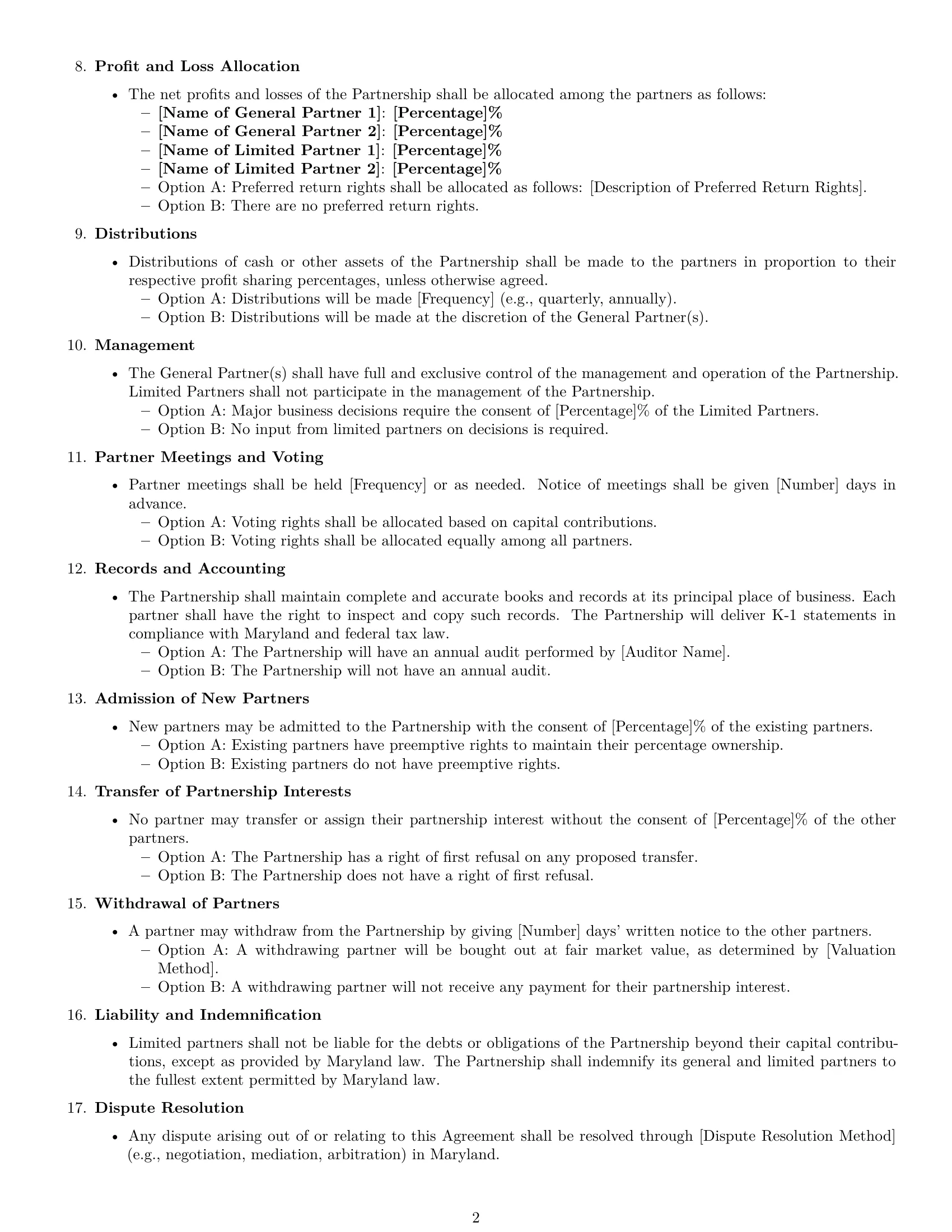 Preview page 2 of Free Maryland limited partnership agreement template