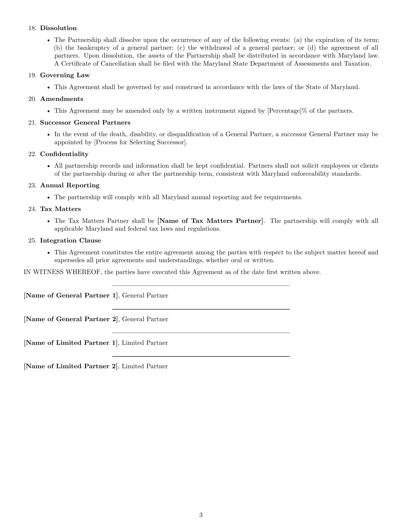 Preview page 3 of Free Maryland limited partnership agreement template