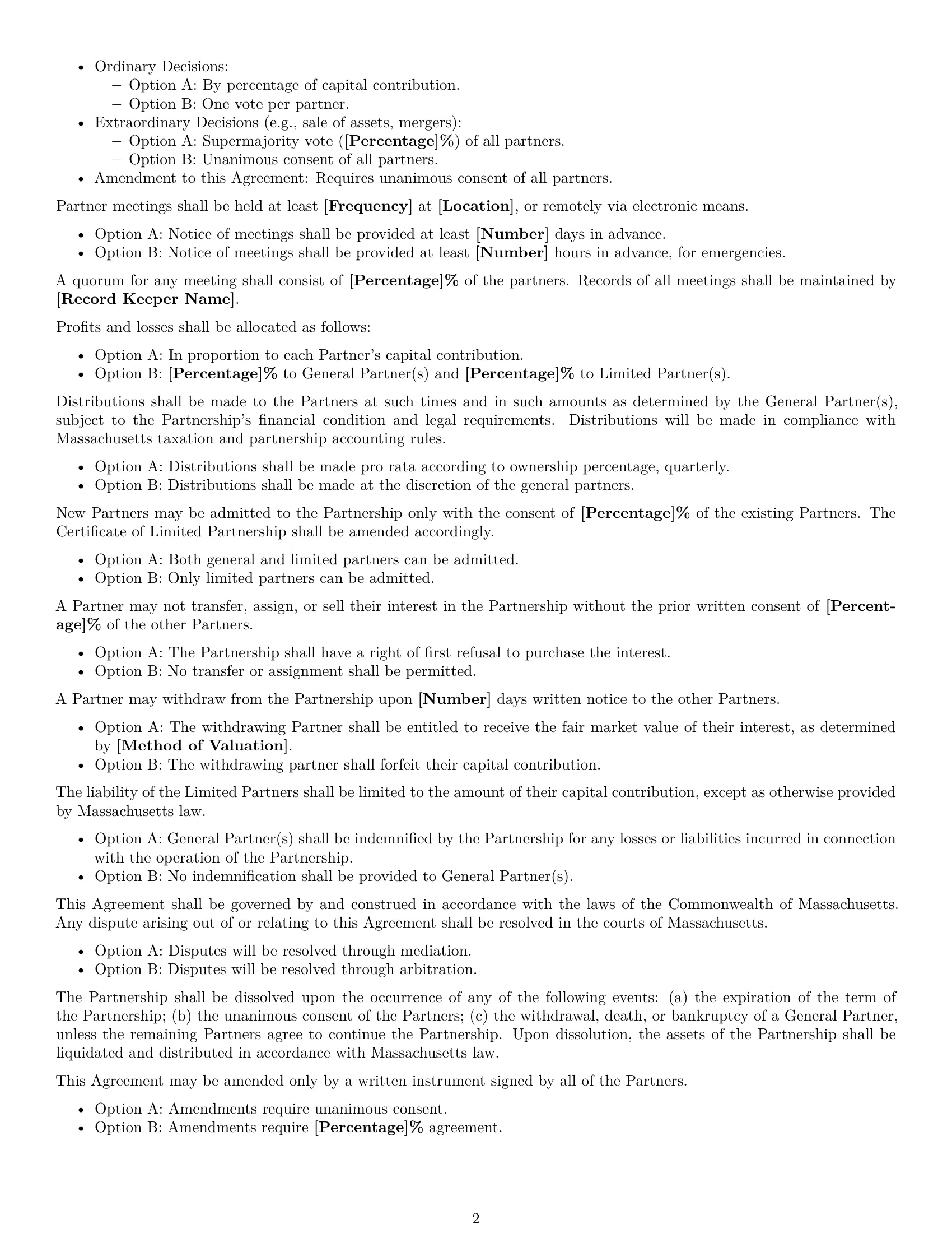 Preview page 2 of Free Massachusetts limited partnership agreement template