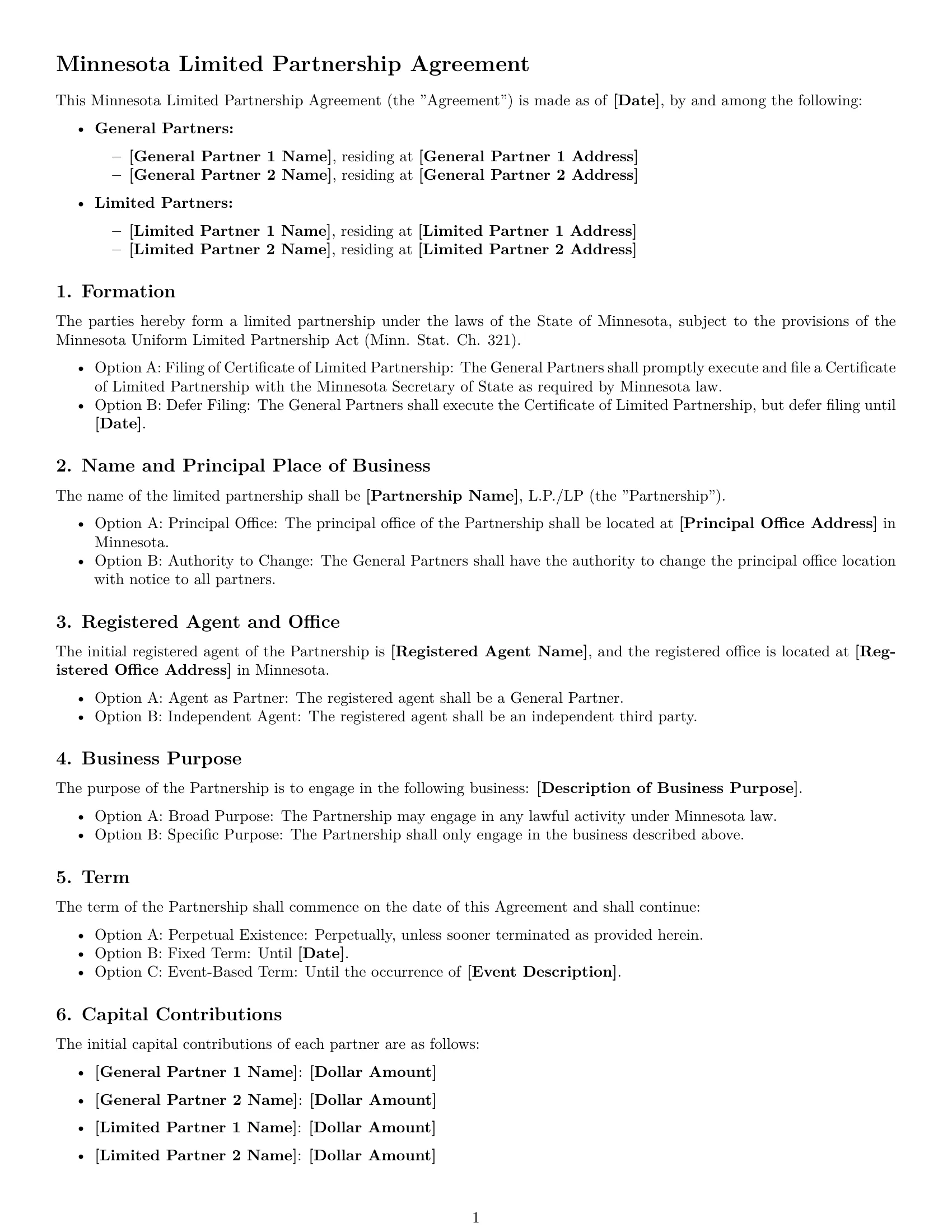Preview page 1 of Free Minnesota limited partnership agreement template
