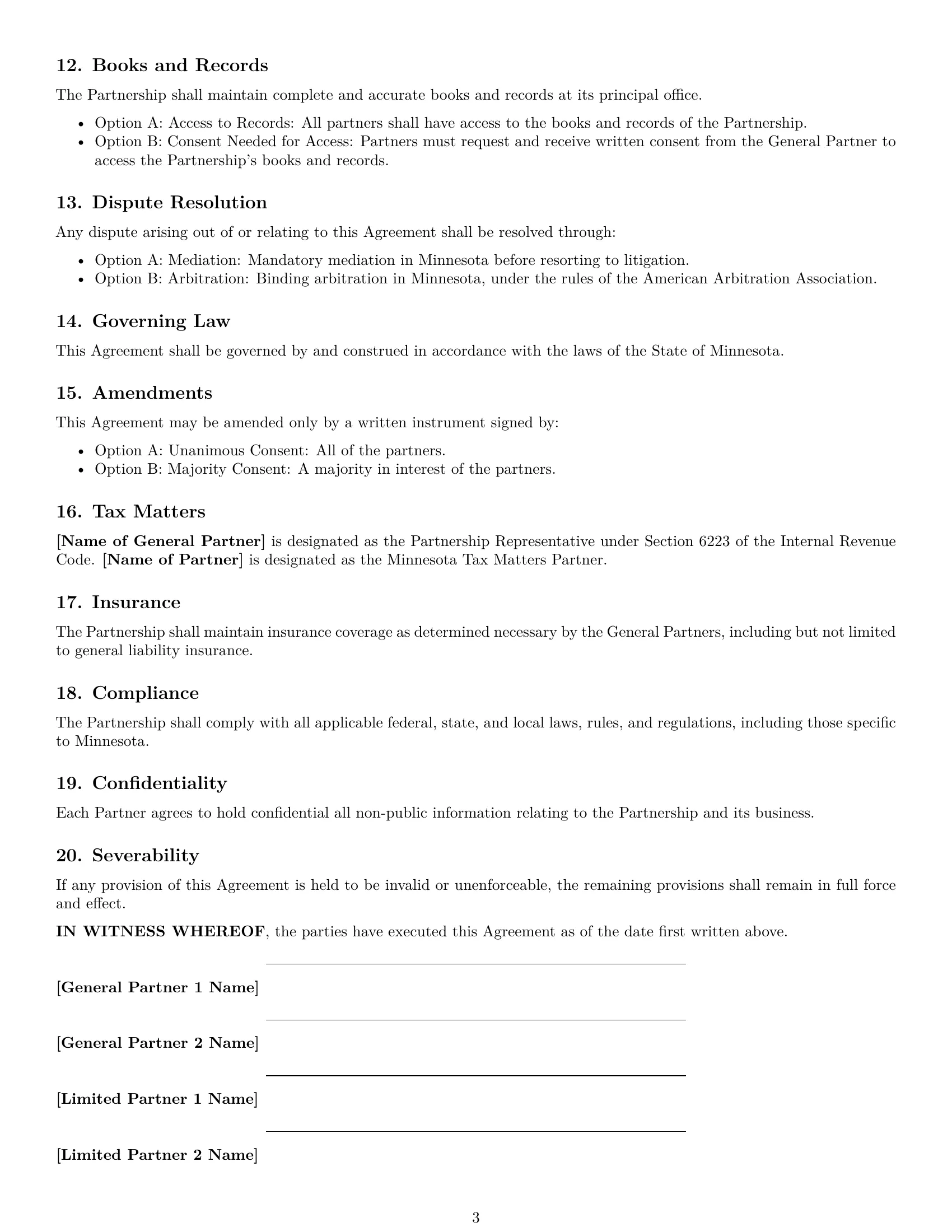 Preview page 3 of Free Minnesota limited partnership agreement template