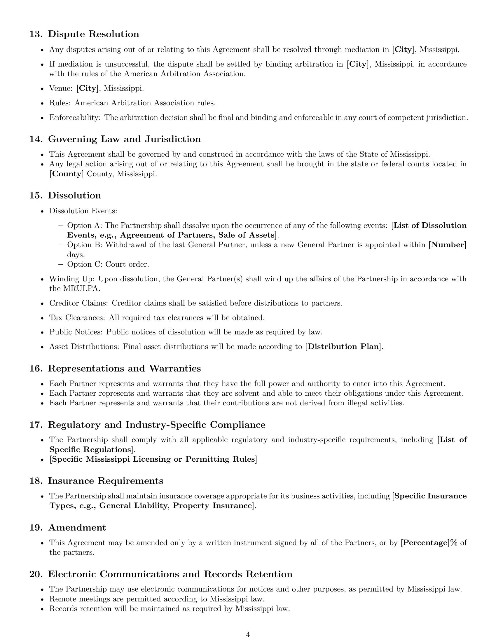 Preview page 4 of Free Mississippi limited partnership agreement template