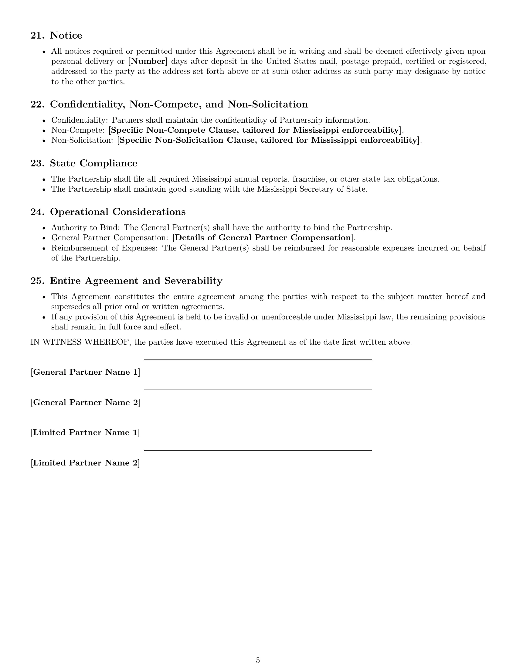 Preview page 5 of Free Mississippi limited partnership agreement template