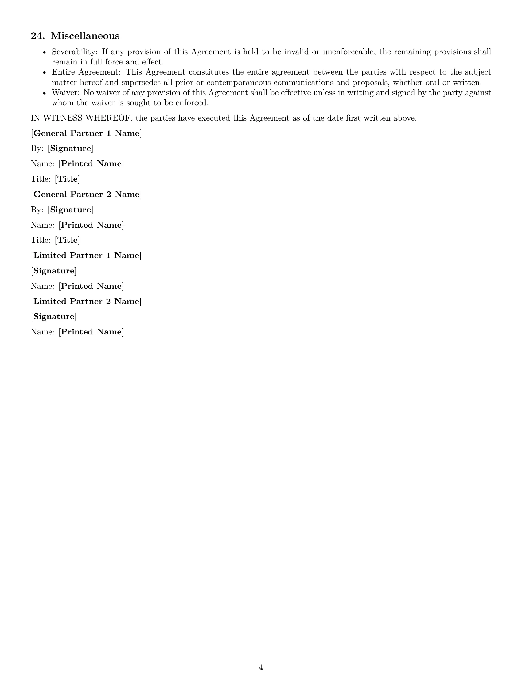 Preview page 4 of Free Missouri limited partnership agreement template
