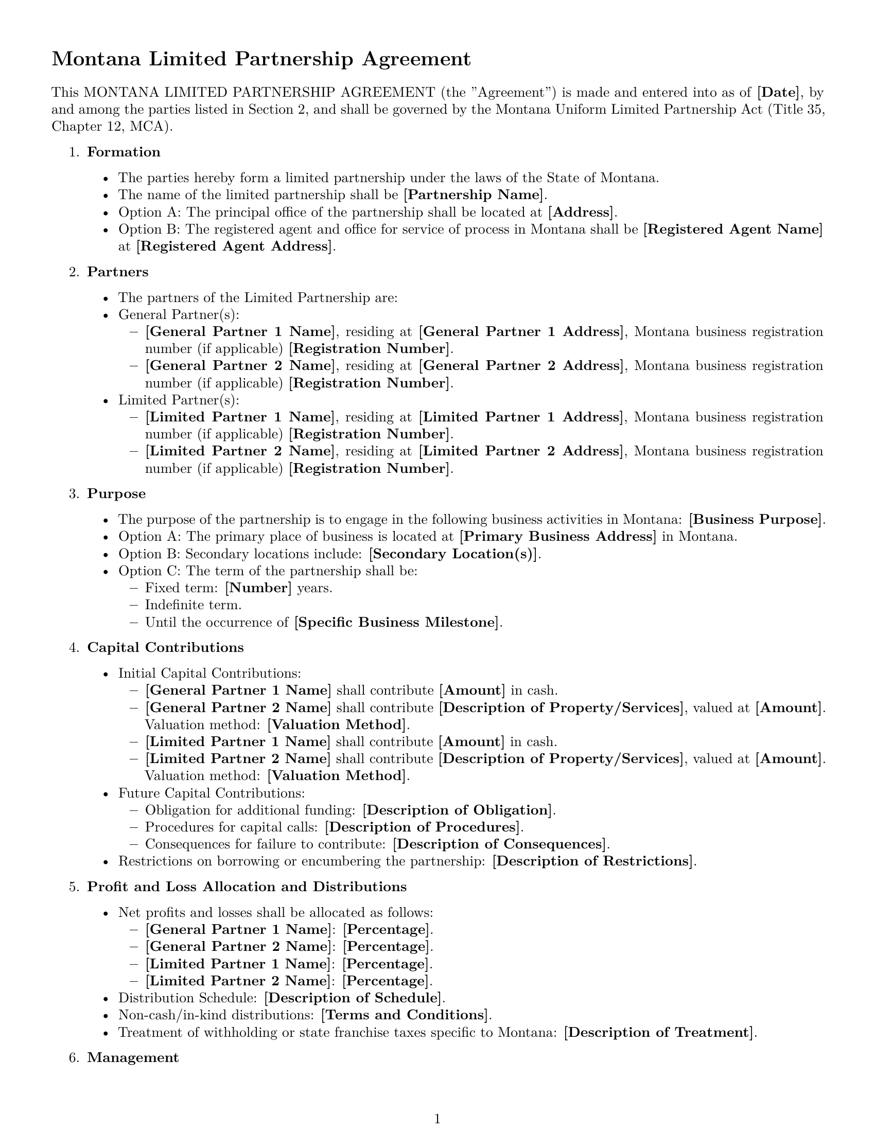 Preview page 1 of Free Montana limited partnership agreement template
