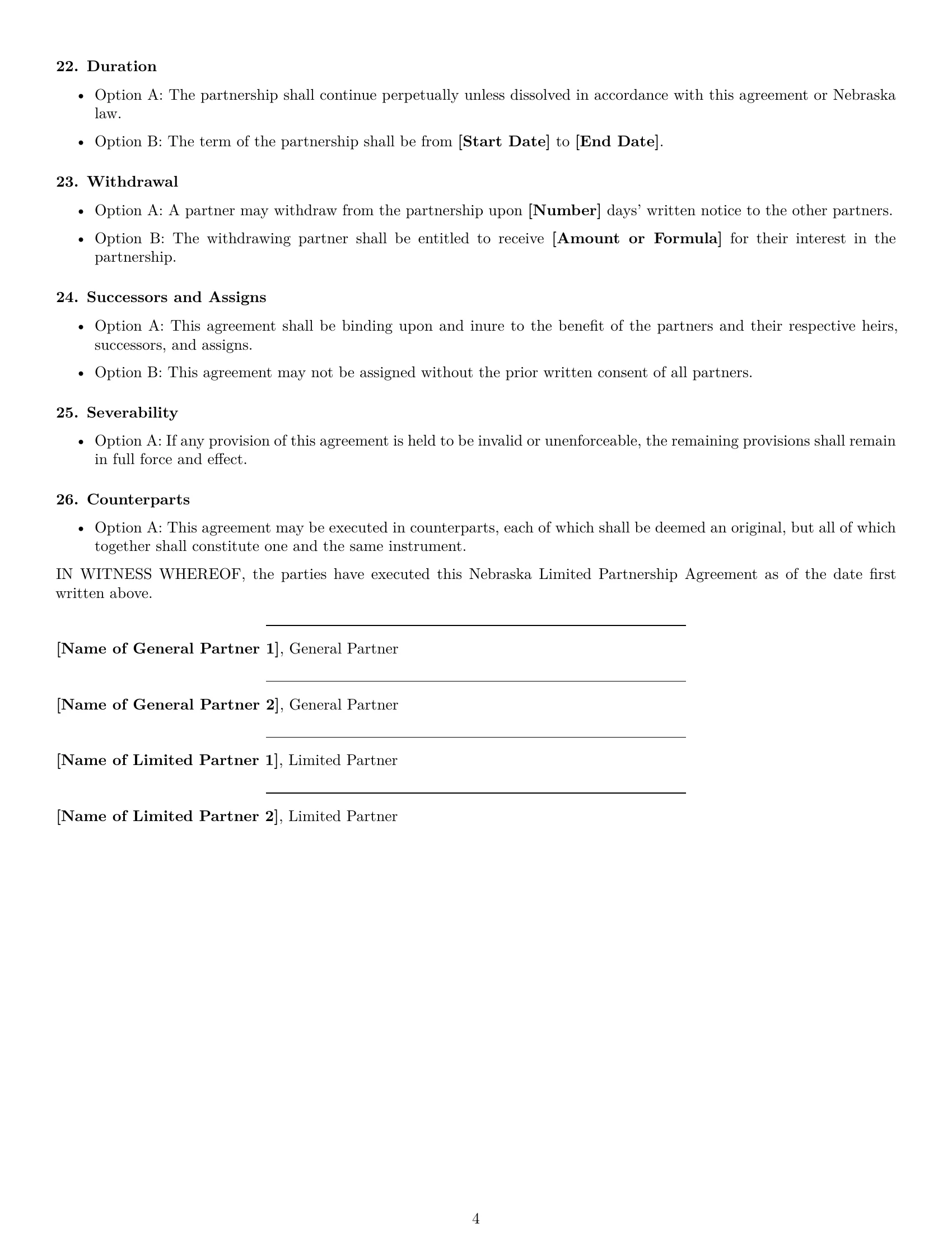 Preview page 4 of Free Nebraska limited partnership agreement template