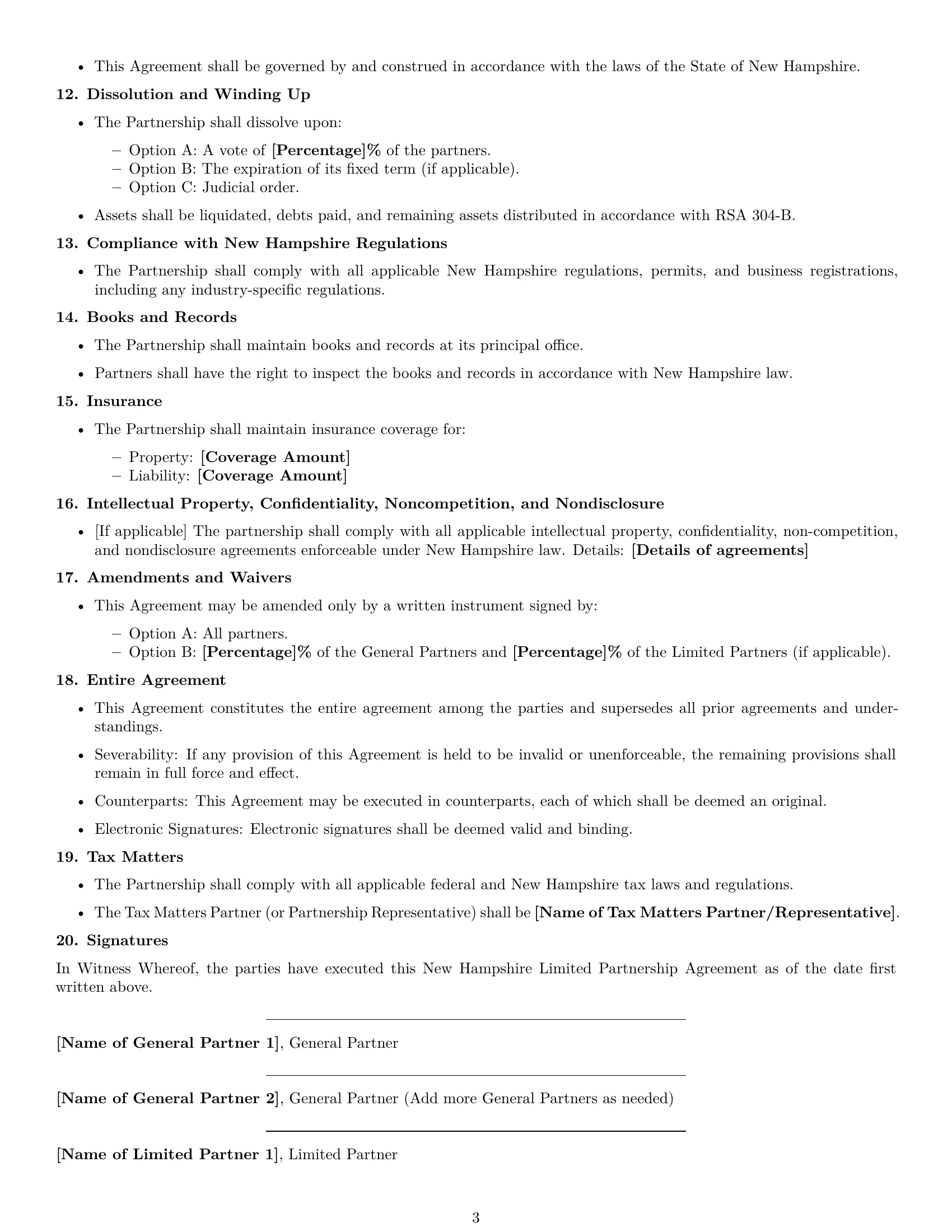 Preview page 3 of Free New Hampshire limited partnership agreement template