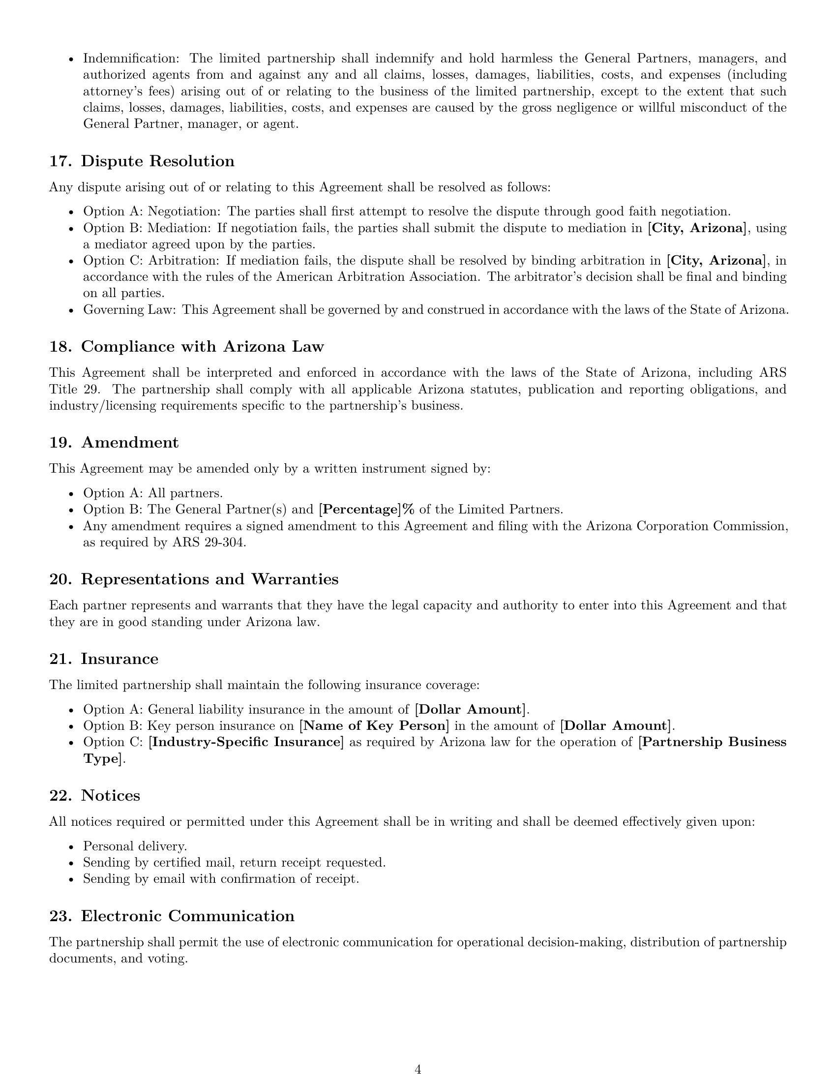Preview page 4 of Free Arizona limited partnership agreement template