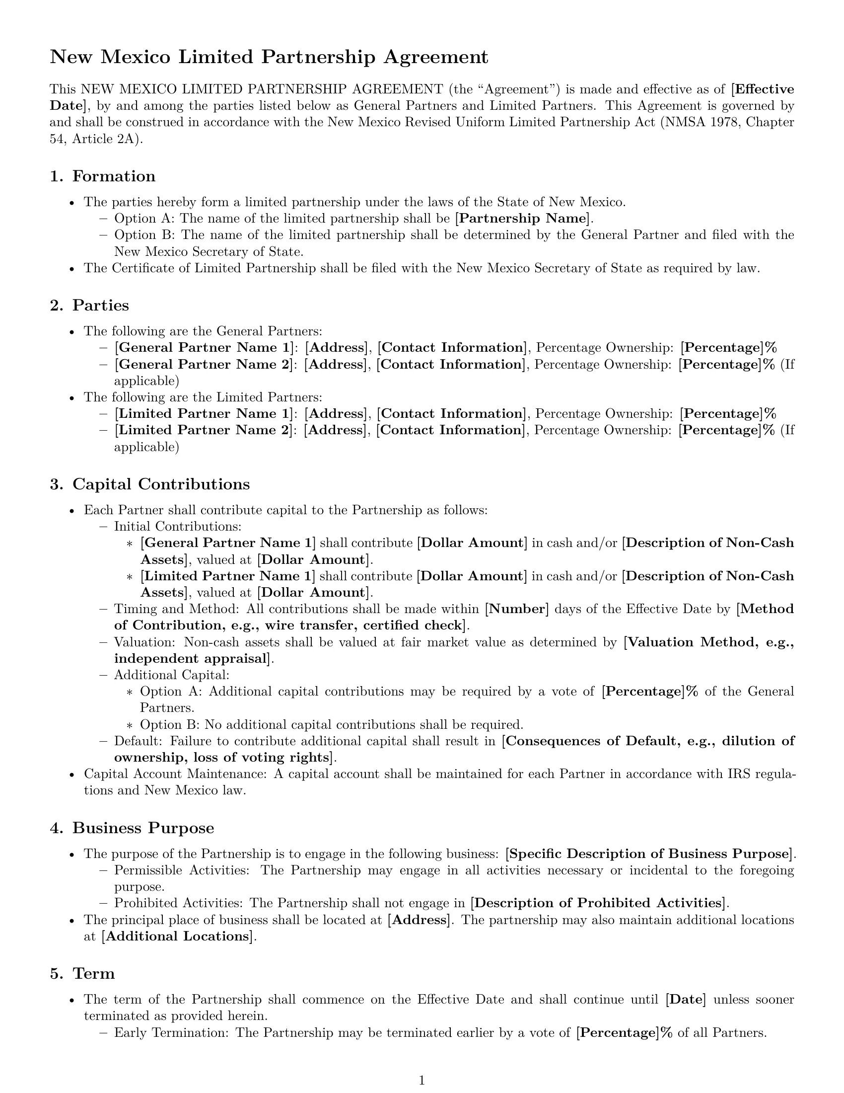Preview page 1 of Free New Mexico limited partnership agreement template