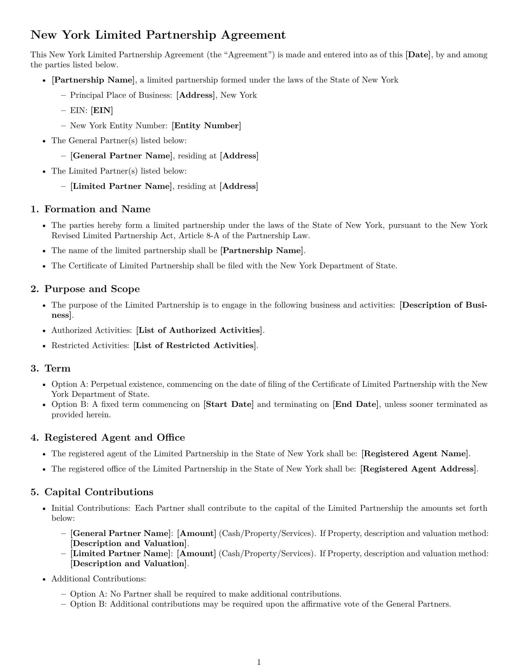 Preview page 1 of Free New York limited partnership agreement template