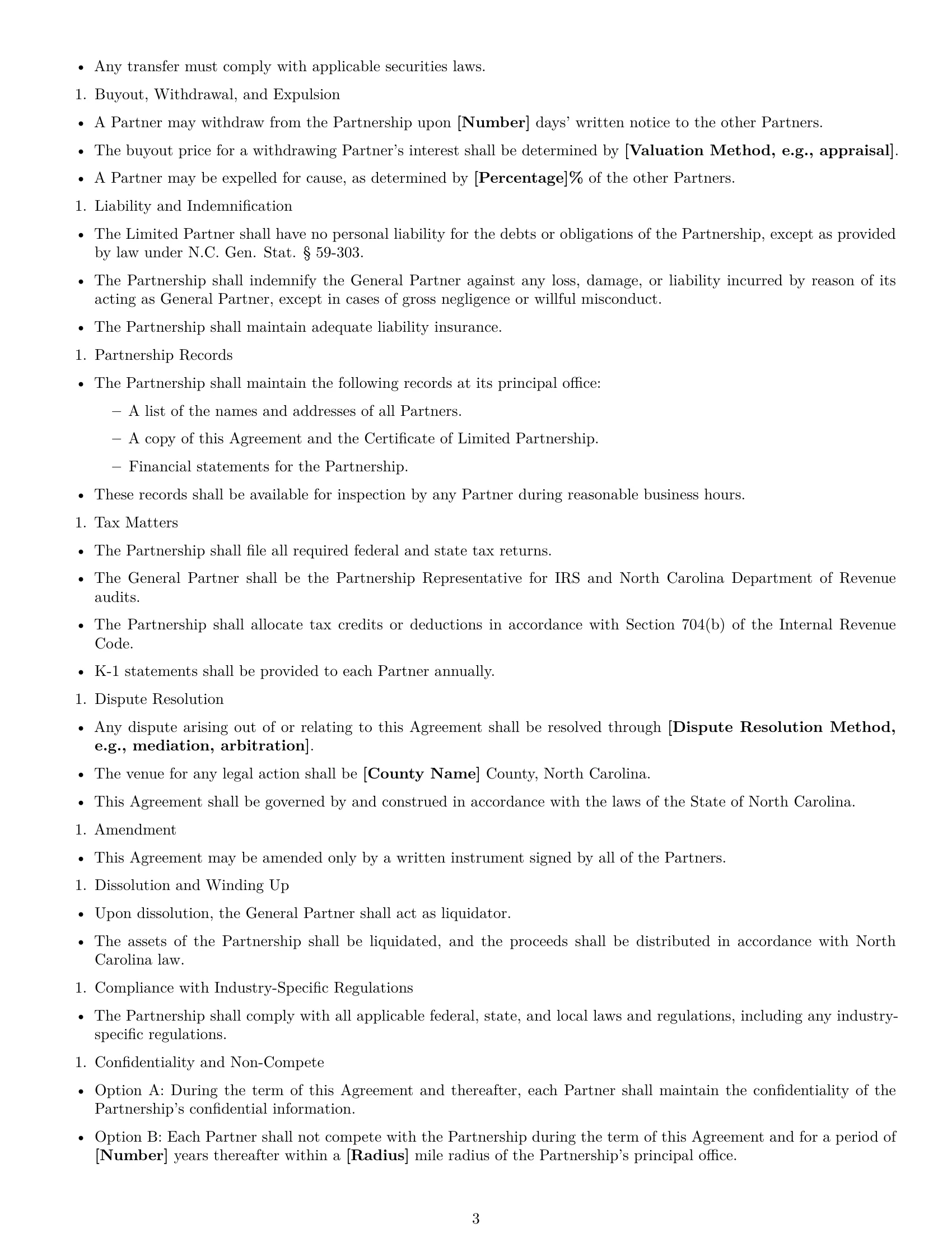 Preview page 3 of Free North Carolina limited partnership agreement template