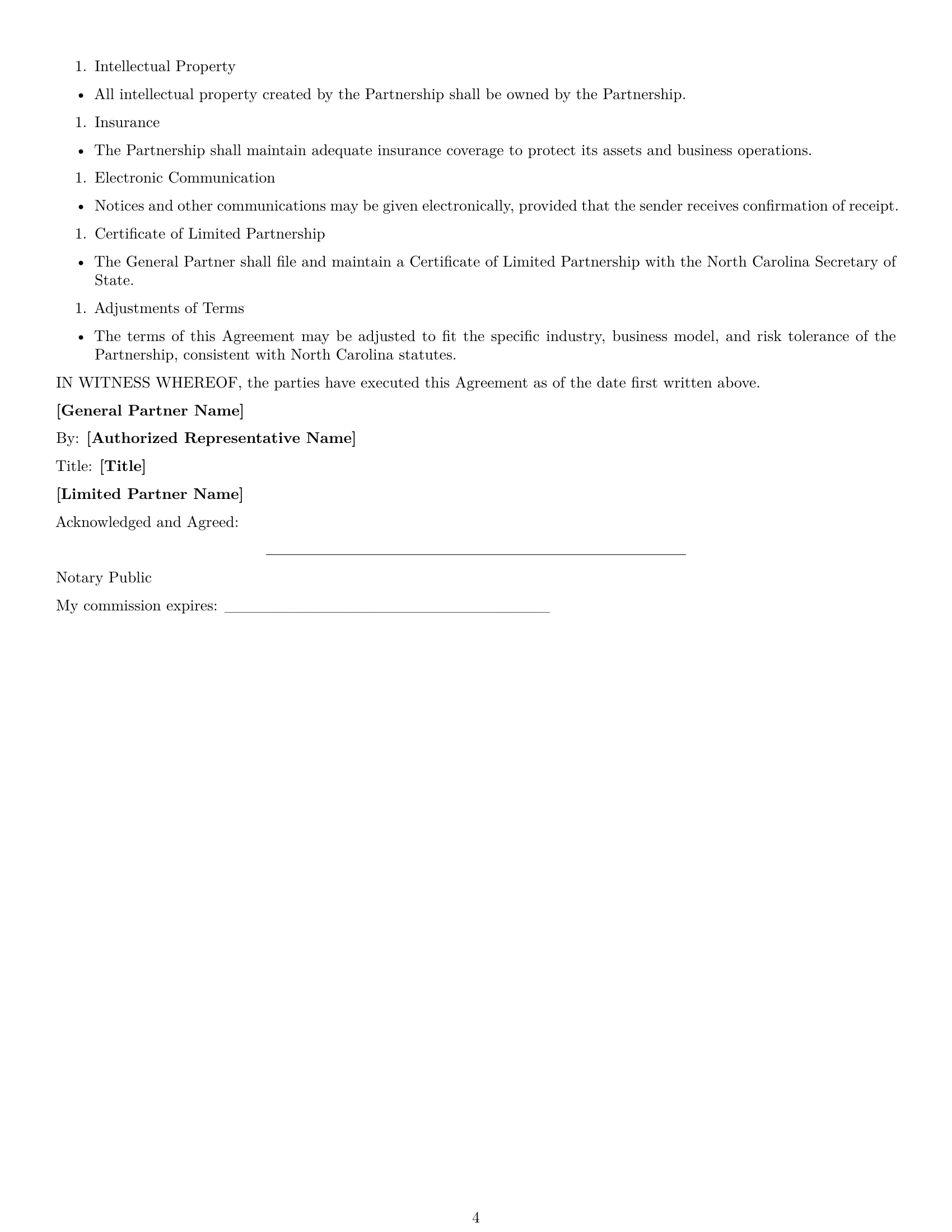 Preview page 4 of Free North Carolina limited partnership agreement template