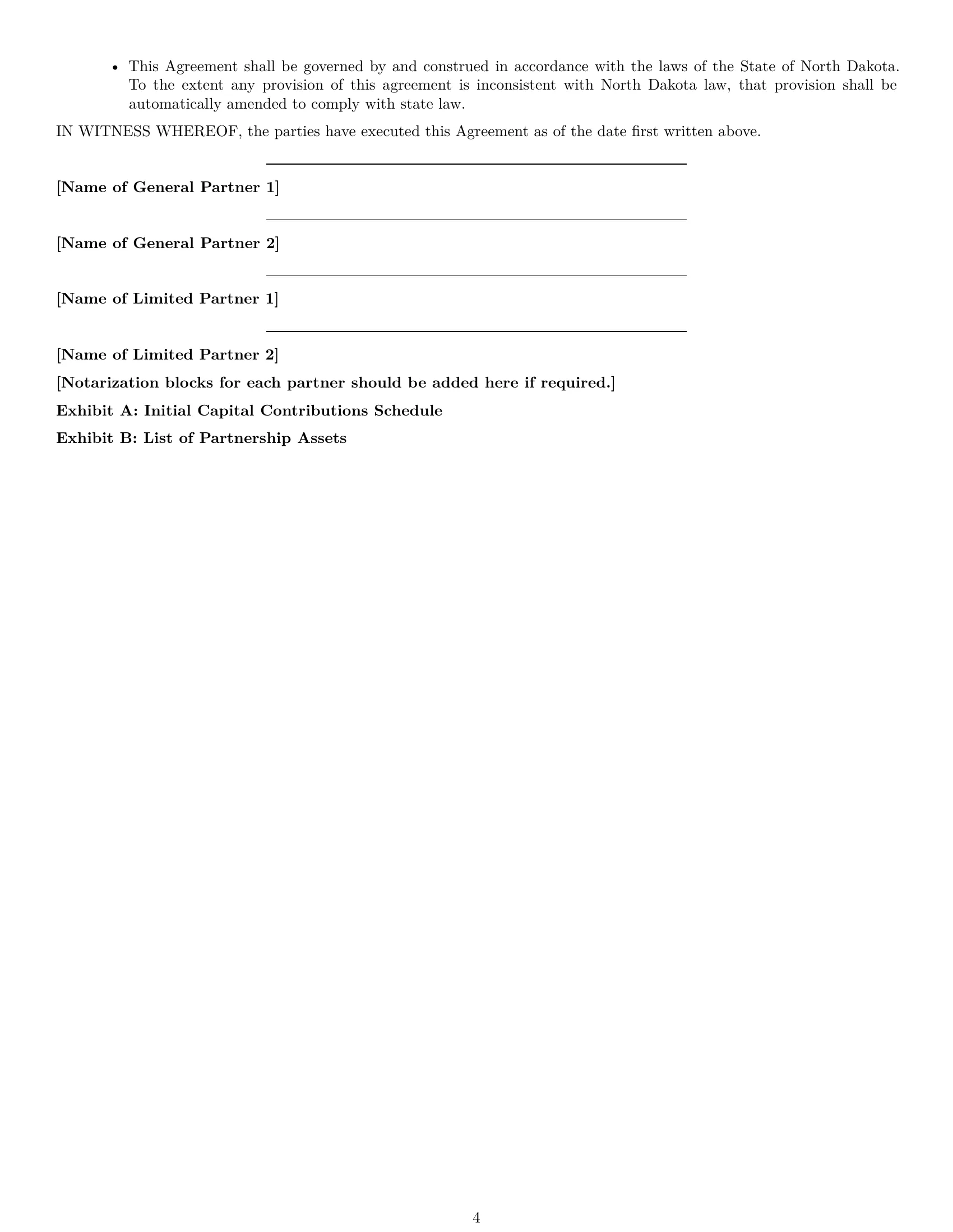 Preview page 4 of Free North Dakota limited partnership agreement template