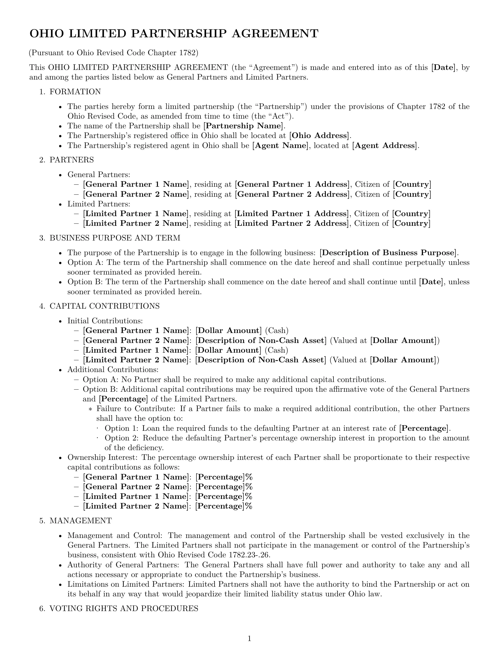 Preview page 1 of Free Ohio limited partnership agreement template