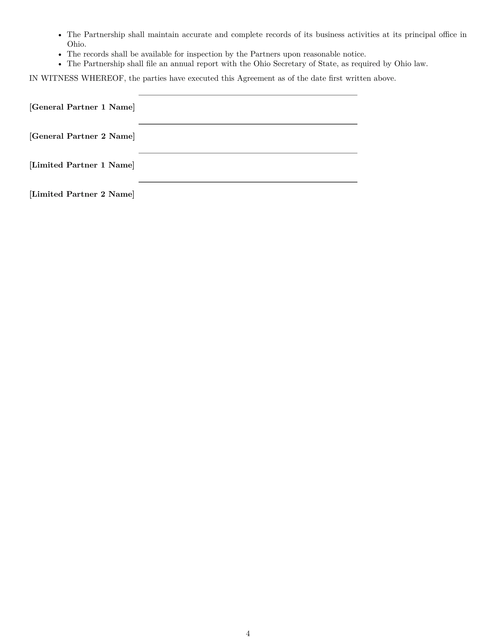 Preview page 4 of Free Ohio limited partnership agreement template