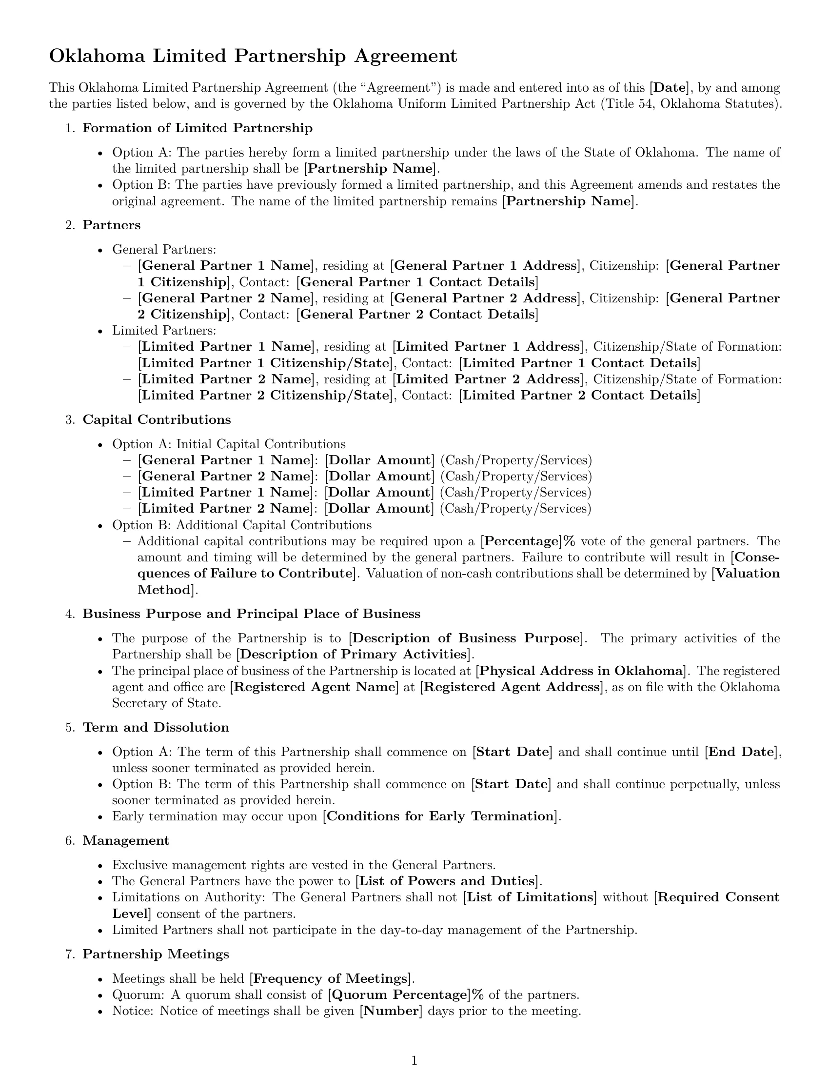Preview page 1 of Free Oklahoma limited partnership agreement template