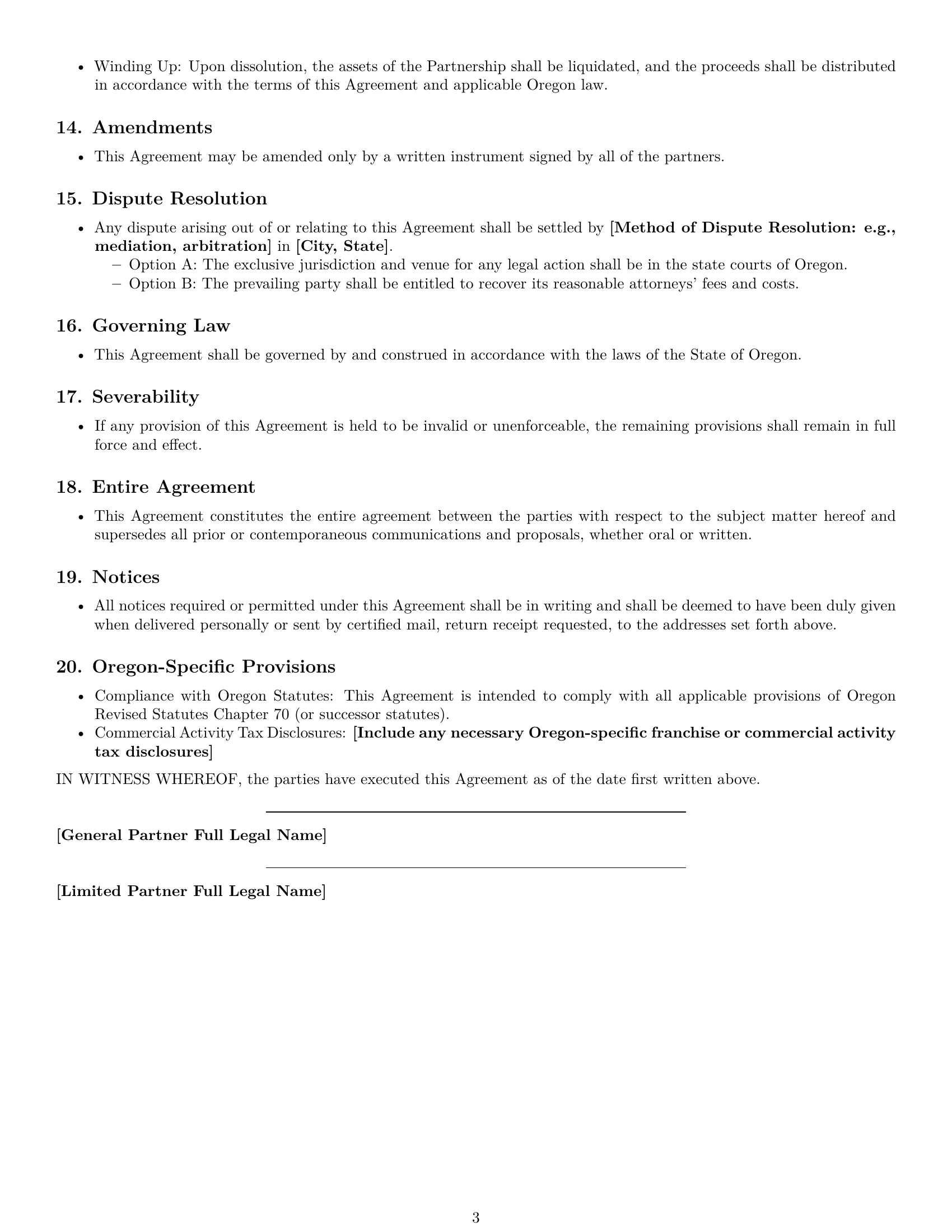 Preview page 3 of Free Oregon limited partnership agreement template