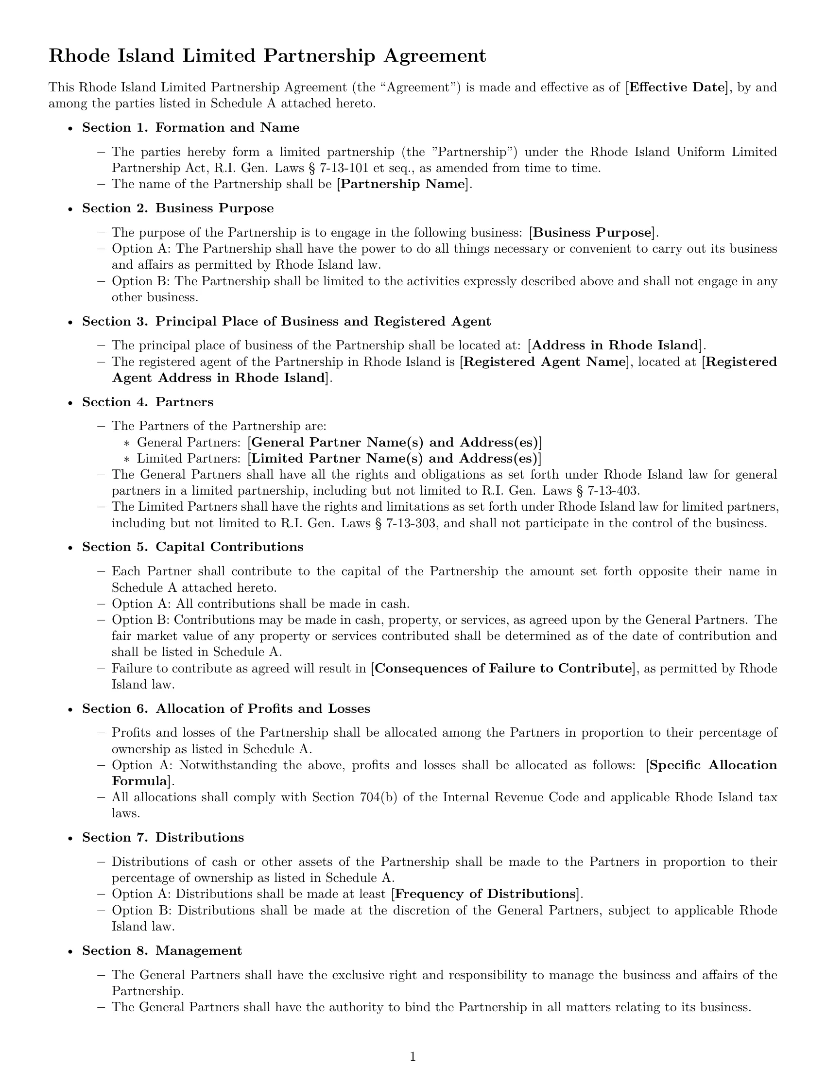 Preview page 1 of Free Rhode Island limited partnership agreement template