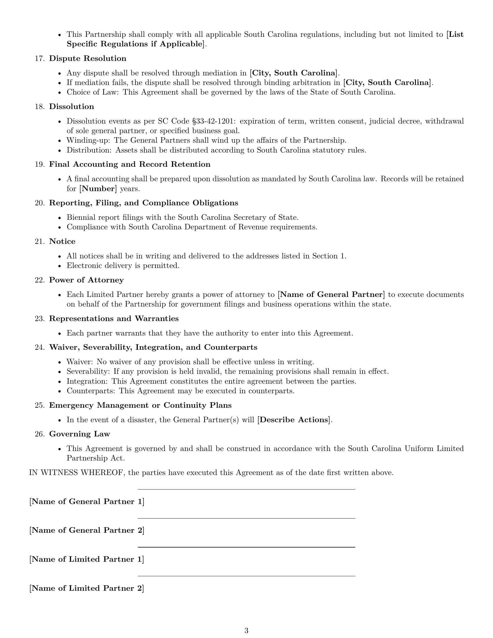 Preview page 3 of Free South Carolina limited partnership agreement template