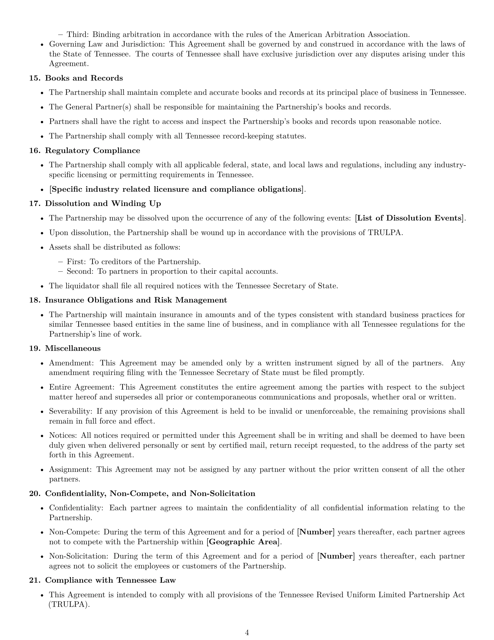 Preview page 4 of Free Tennessee limited partnership agreement template
