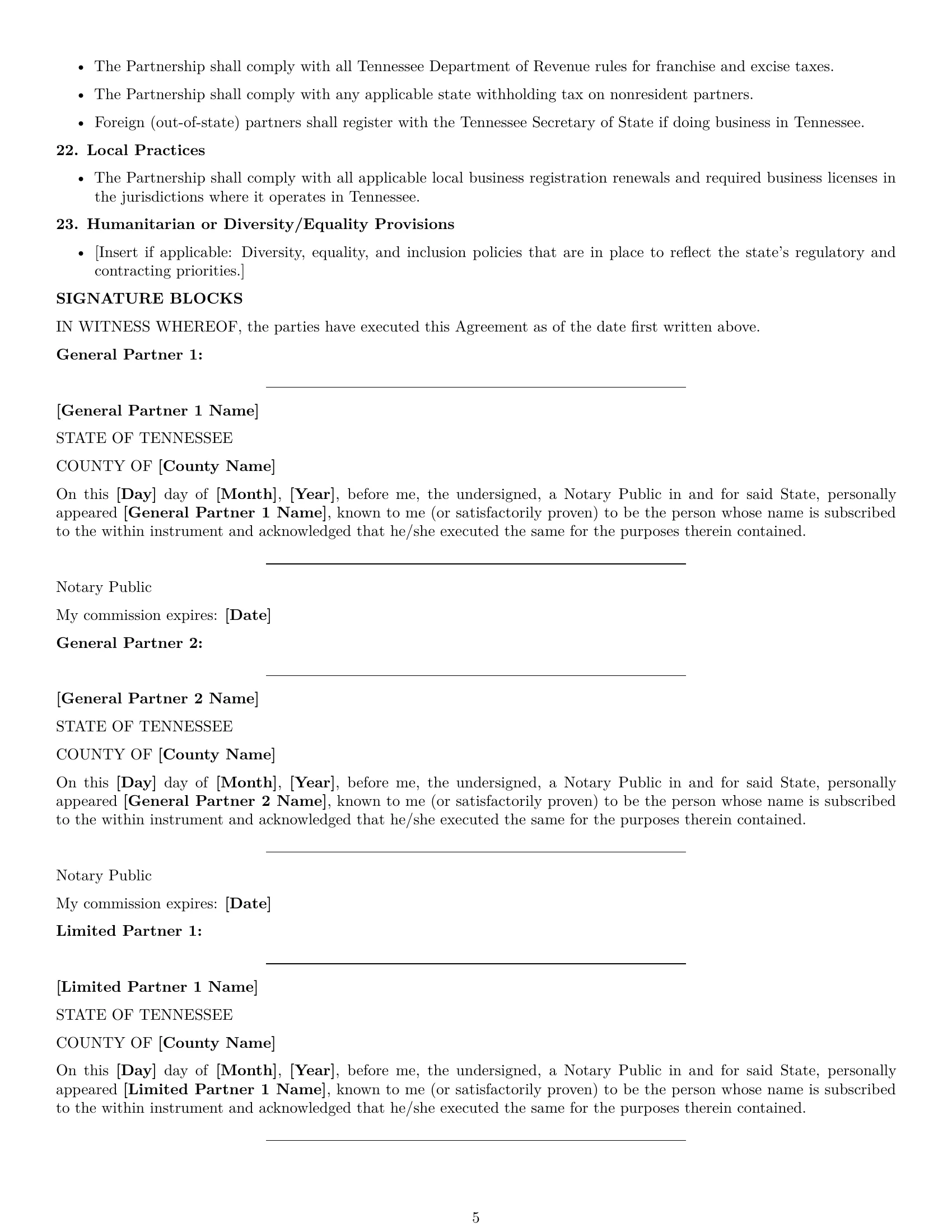 Preview page 5 of Free Tennessee limited partnership agreement template