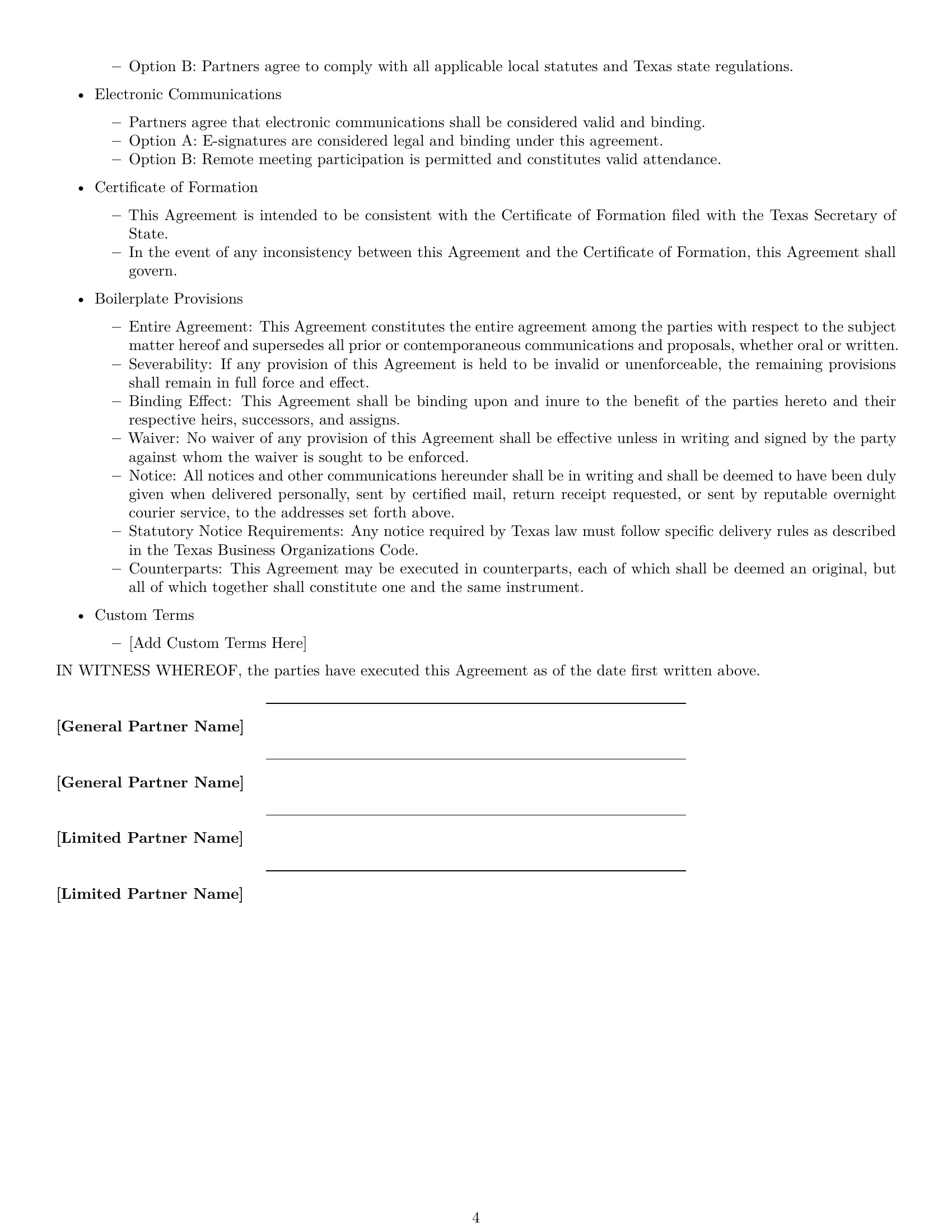 Preview page 4 of Free Texas limited partnership agreement template