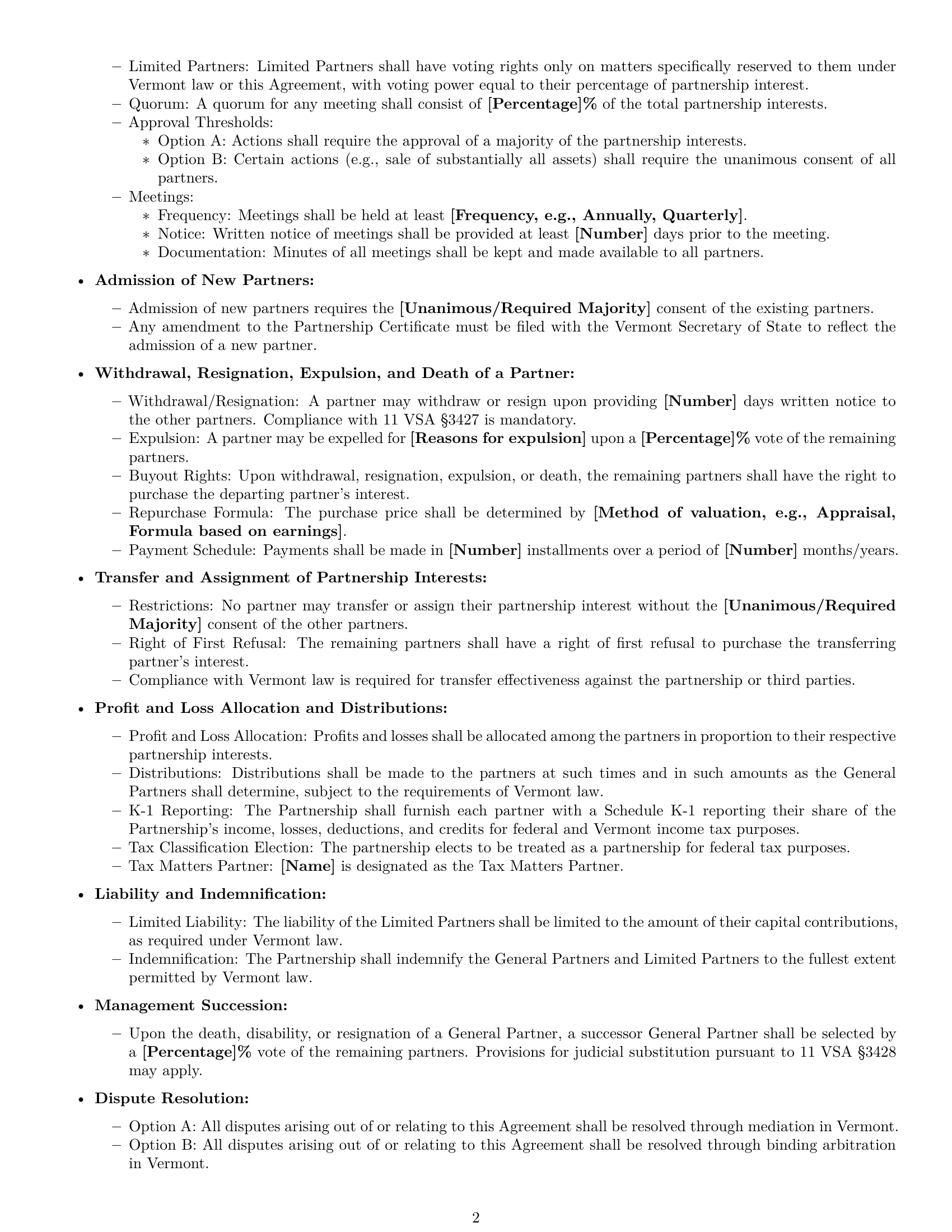 Preview page 2 of Free Vermont limited partnership agreement template