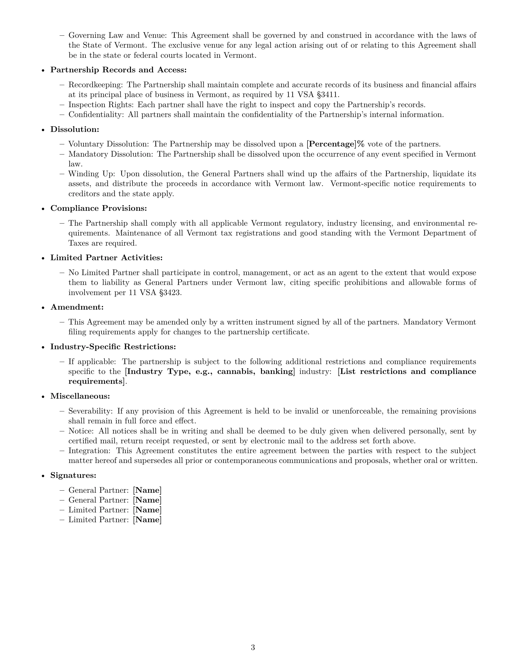Preview page 3 of Free Vermont limited partnership agreement template