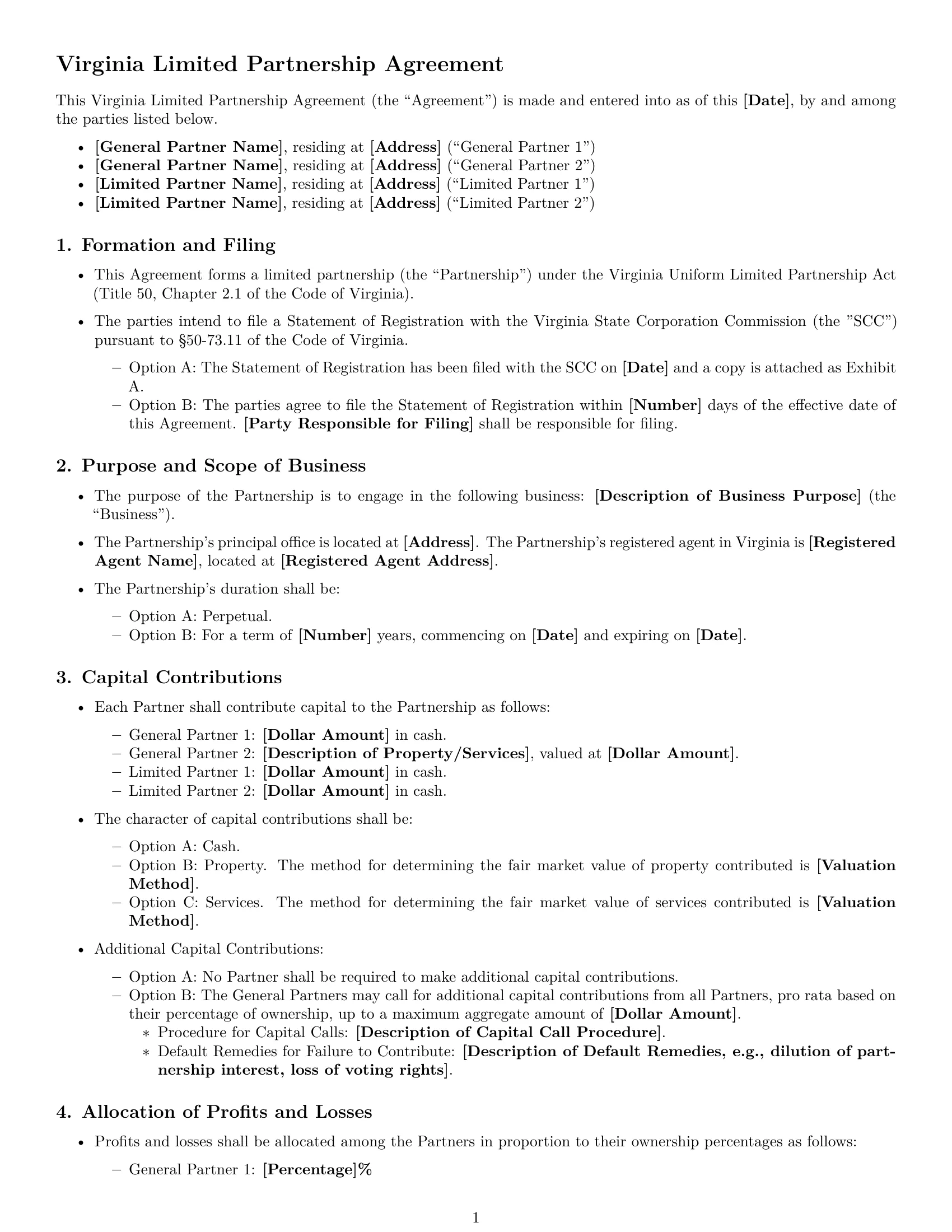 Preview page 1 of Free Virginia limited partnership agreement template