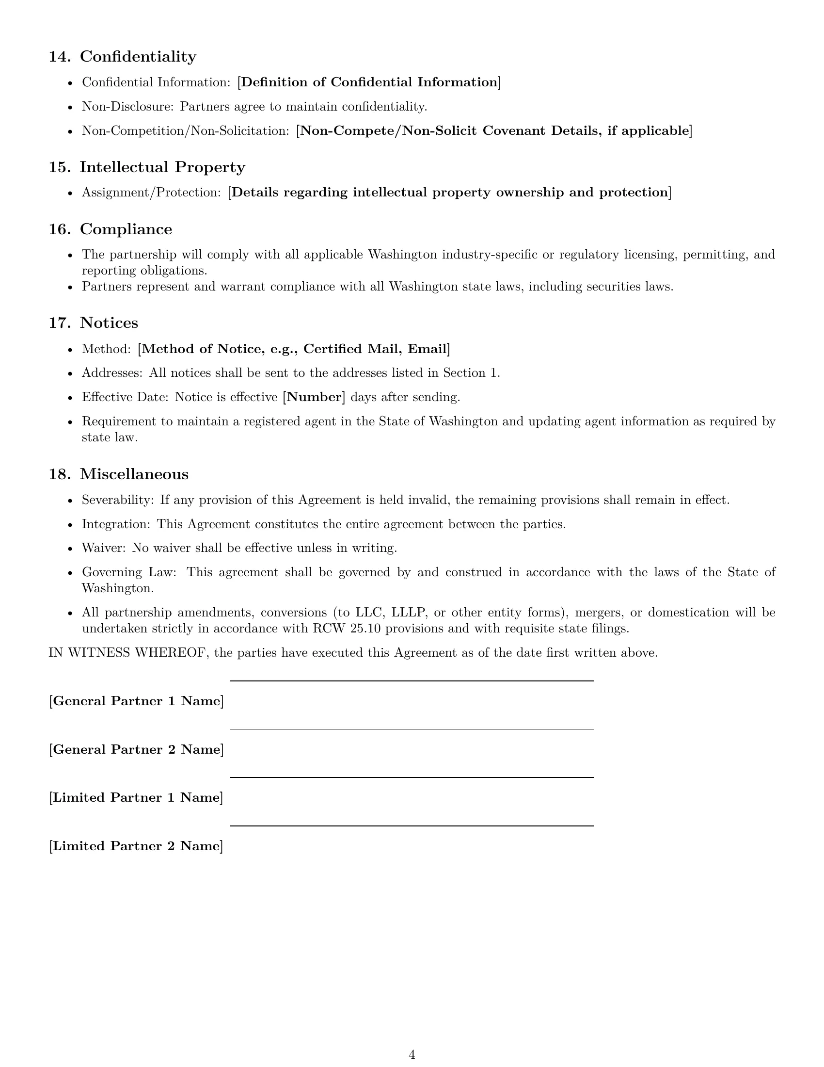 Preview page 4 of Free Washington limited partnership agreement template