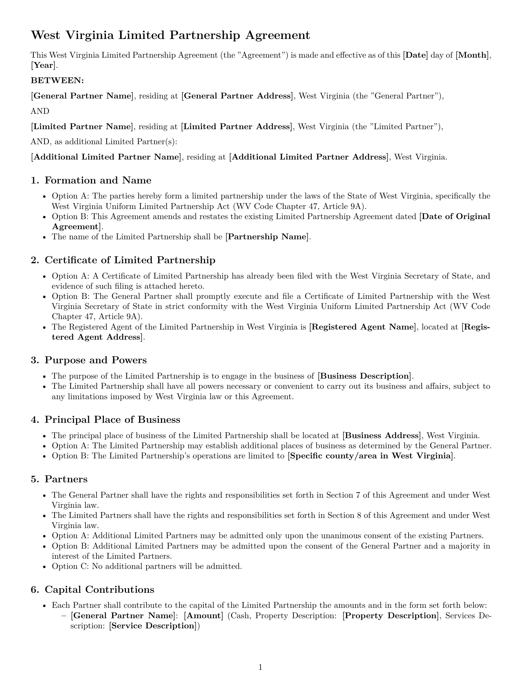 Preview page 1 of Free West Virginia limited partnership agreement template