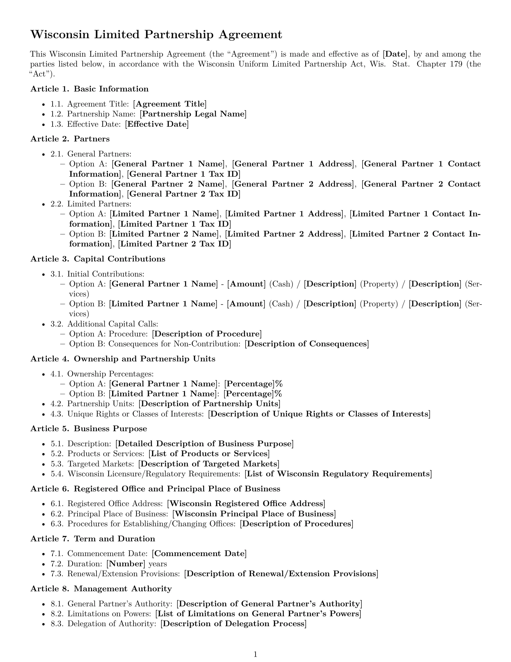Preview page 1 of Free Wisconsin limited partnership agreement template