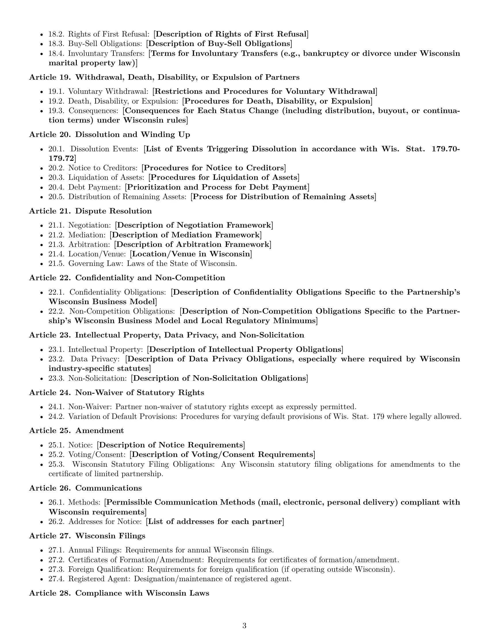 Preview page 3 of Free Wisconsin limited partnership agreement template